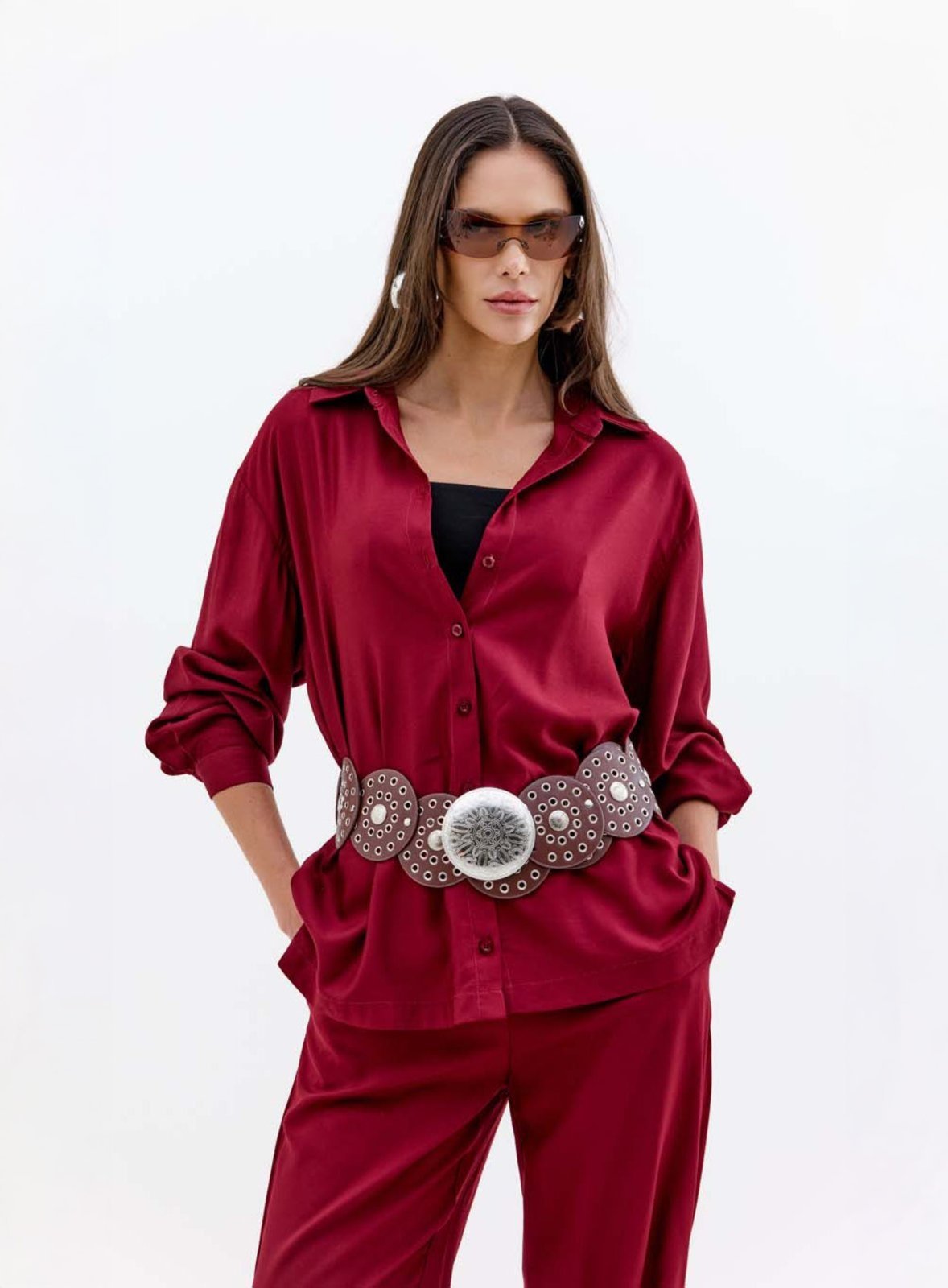 Vista 2 Camisa Oversize Elegância Triton Bordo Veludo bordô