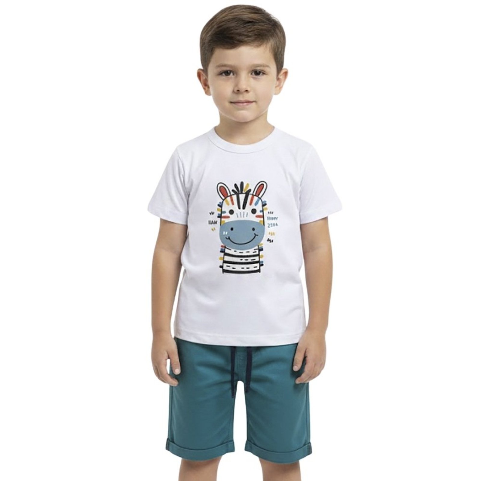 Infantil - Conjunto Look Jeans Camiseta Zebra e Shorts Azul
