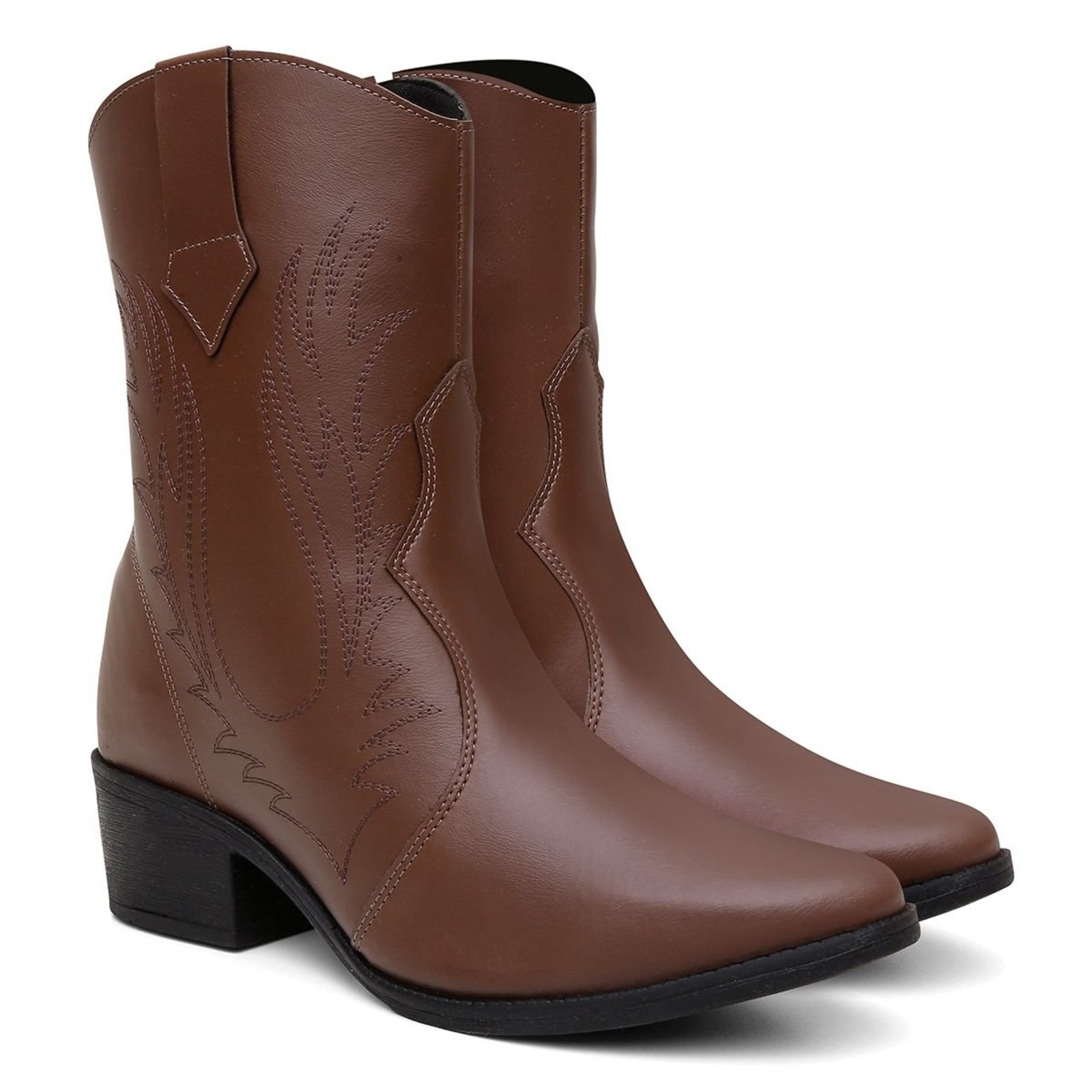 Bota Feminina Texana Veritimo Cano Médio Bordada Bico Fino Country Conforto Tradicional Café