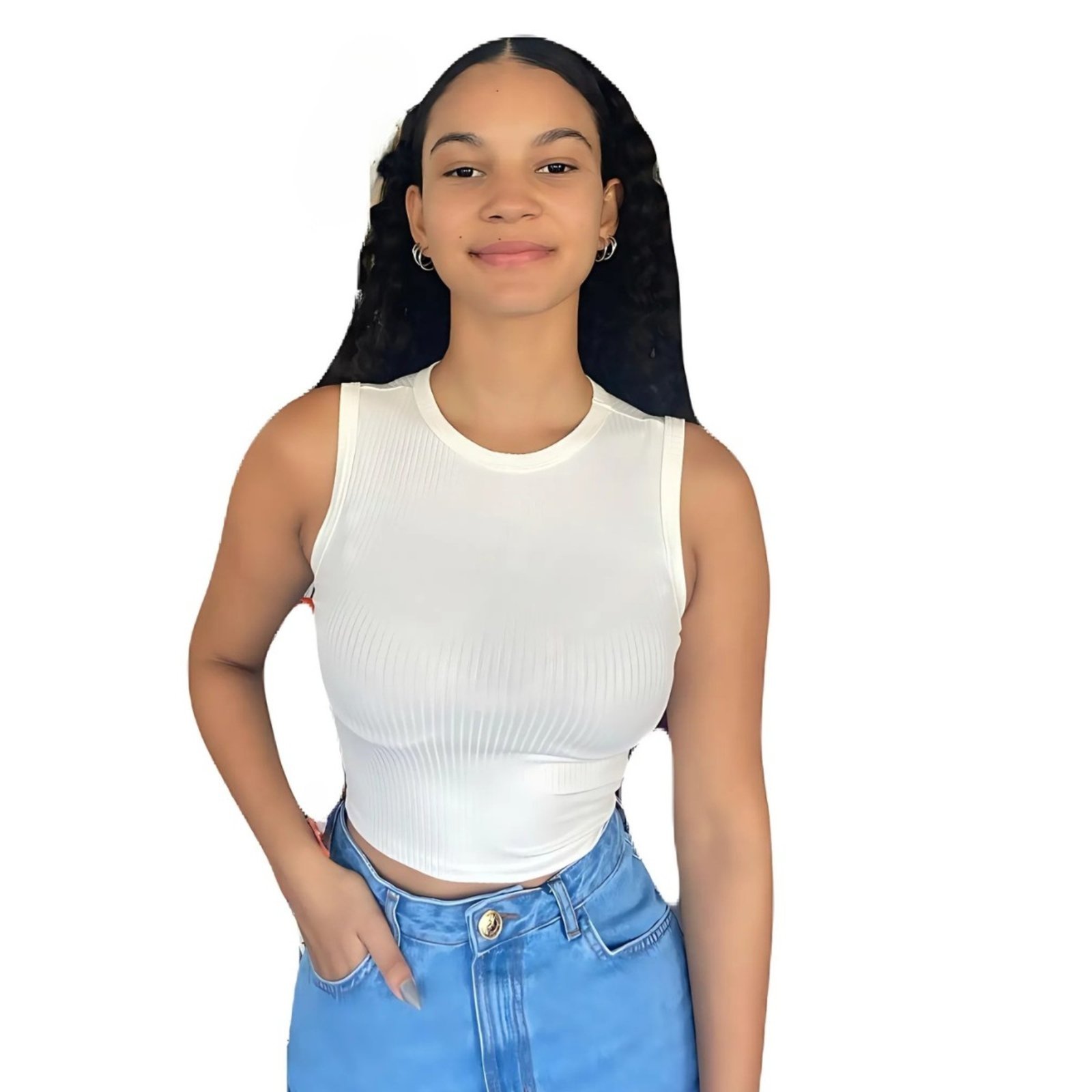 Blusa Feminina Regata Cropped Canelada Flor De Lis
