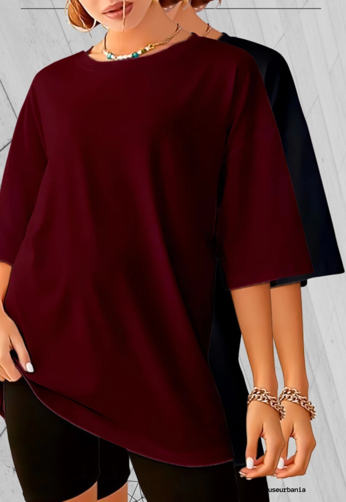Kit 2 Camisetas Grande Blusa Academia Fitness Feminina Oversized Camisa streetwear Over Lisa Preto e Vinho bordo