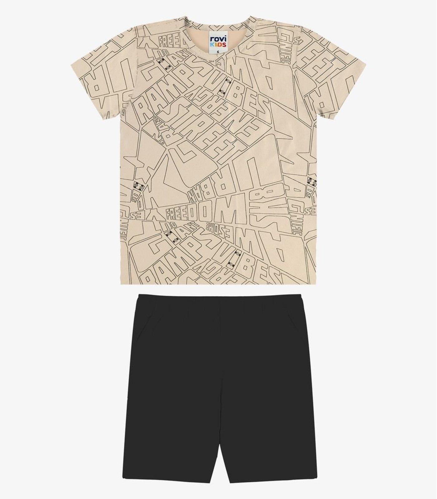 Infantil - Conjunto Camiseta Com Bermuda Rovi Bege