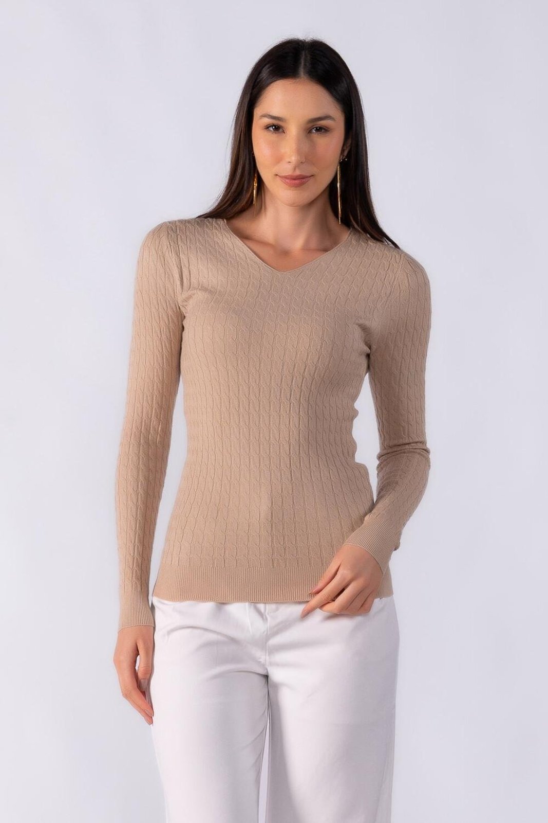 Blusa manga longa decote em v Verde