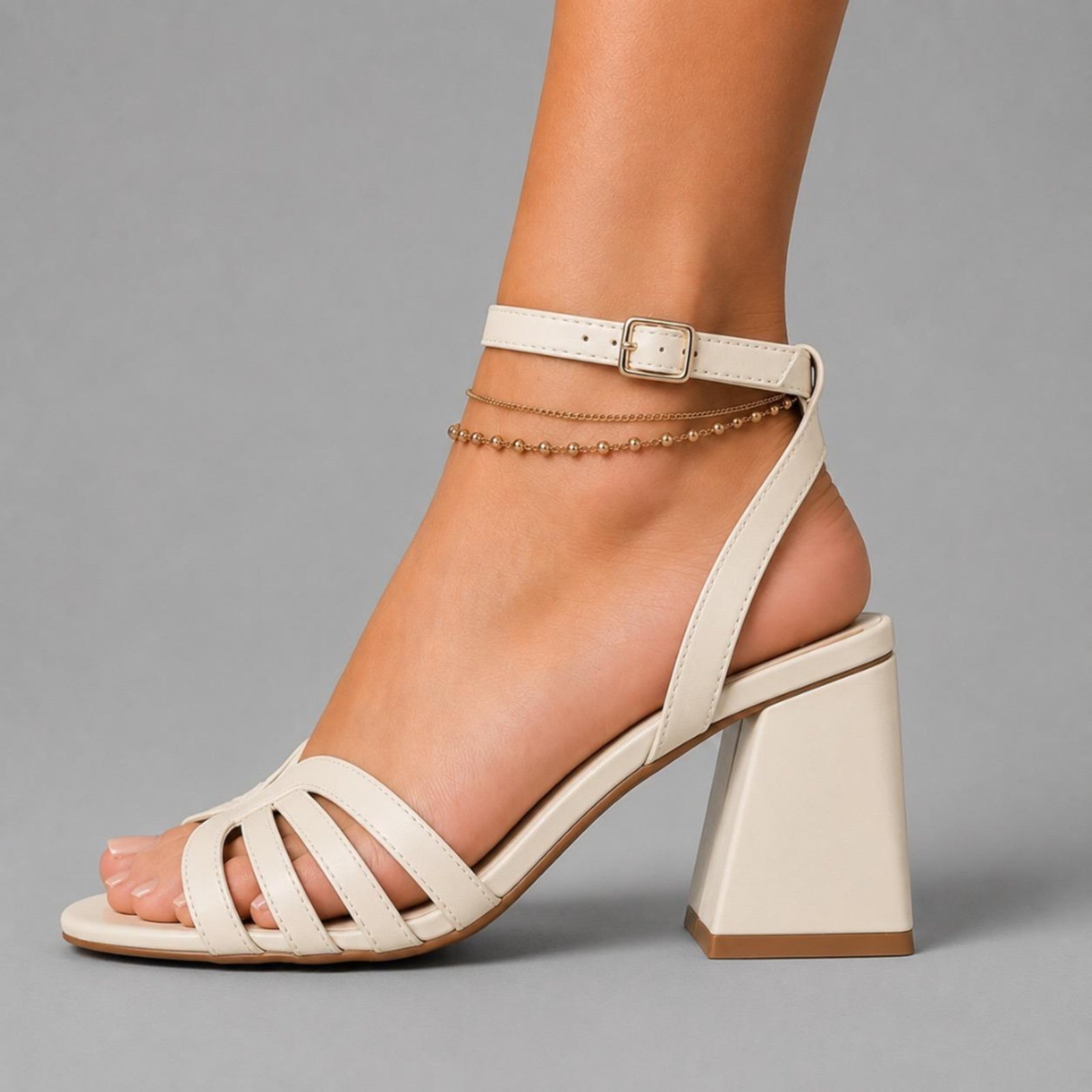 Sandália Salto Bloco Feminina Delazari off white Confortável