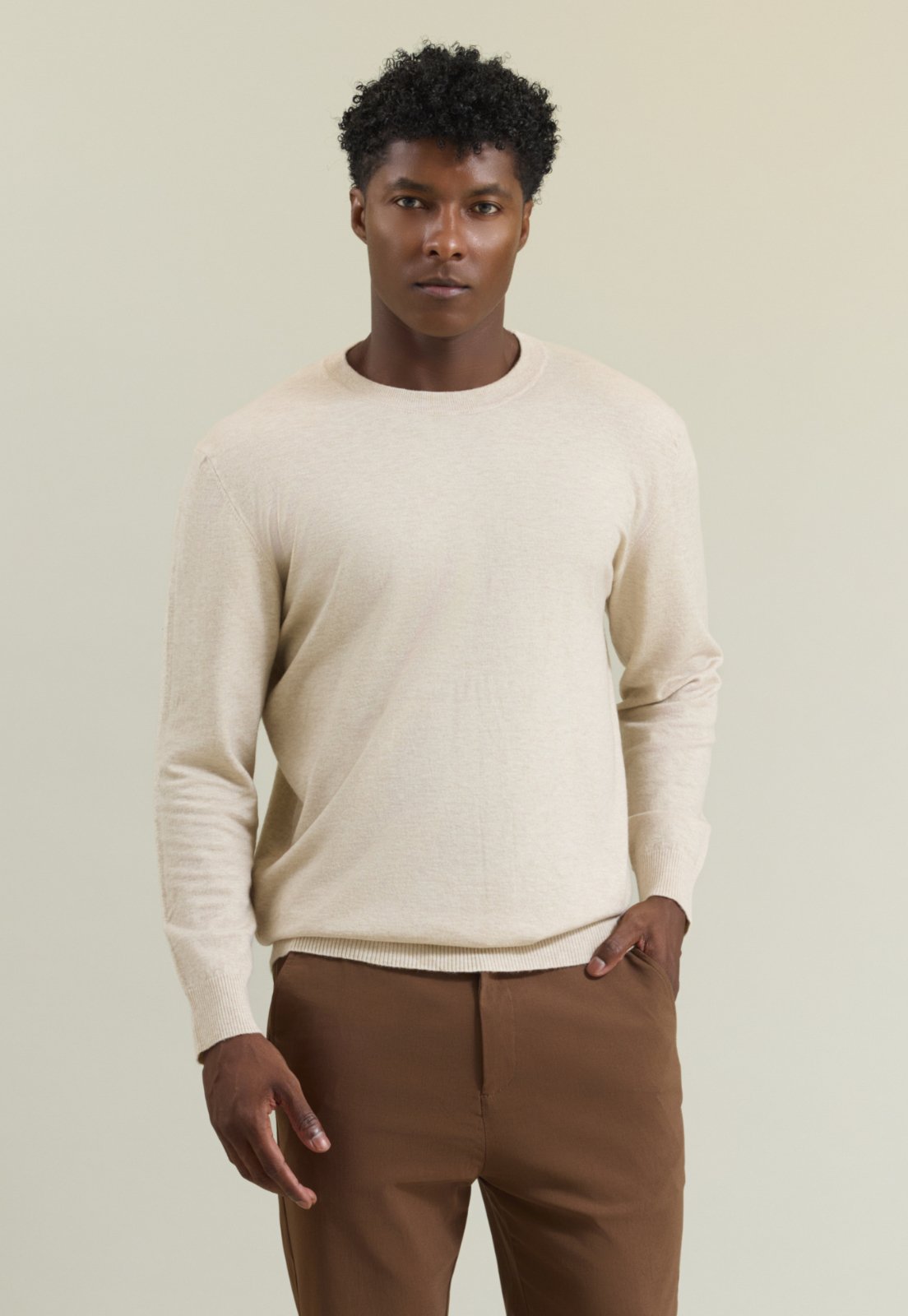 Suéter de Tricot Masculino Mix Cashmere Bege Dialogo