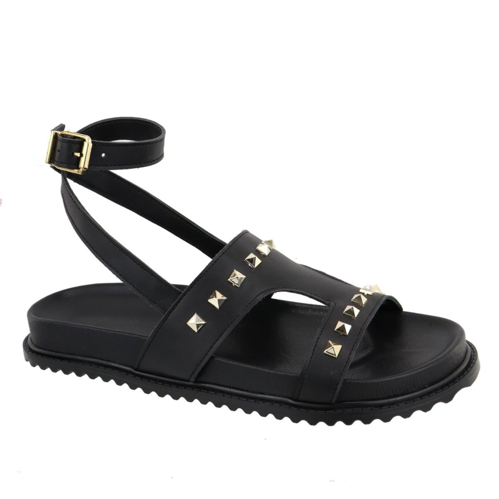 Sandalia Papete Rasteira Flat Feminina Preta Piramide Tellini Store