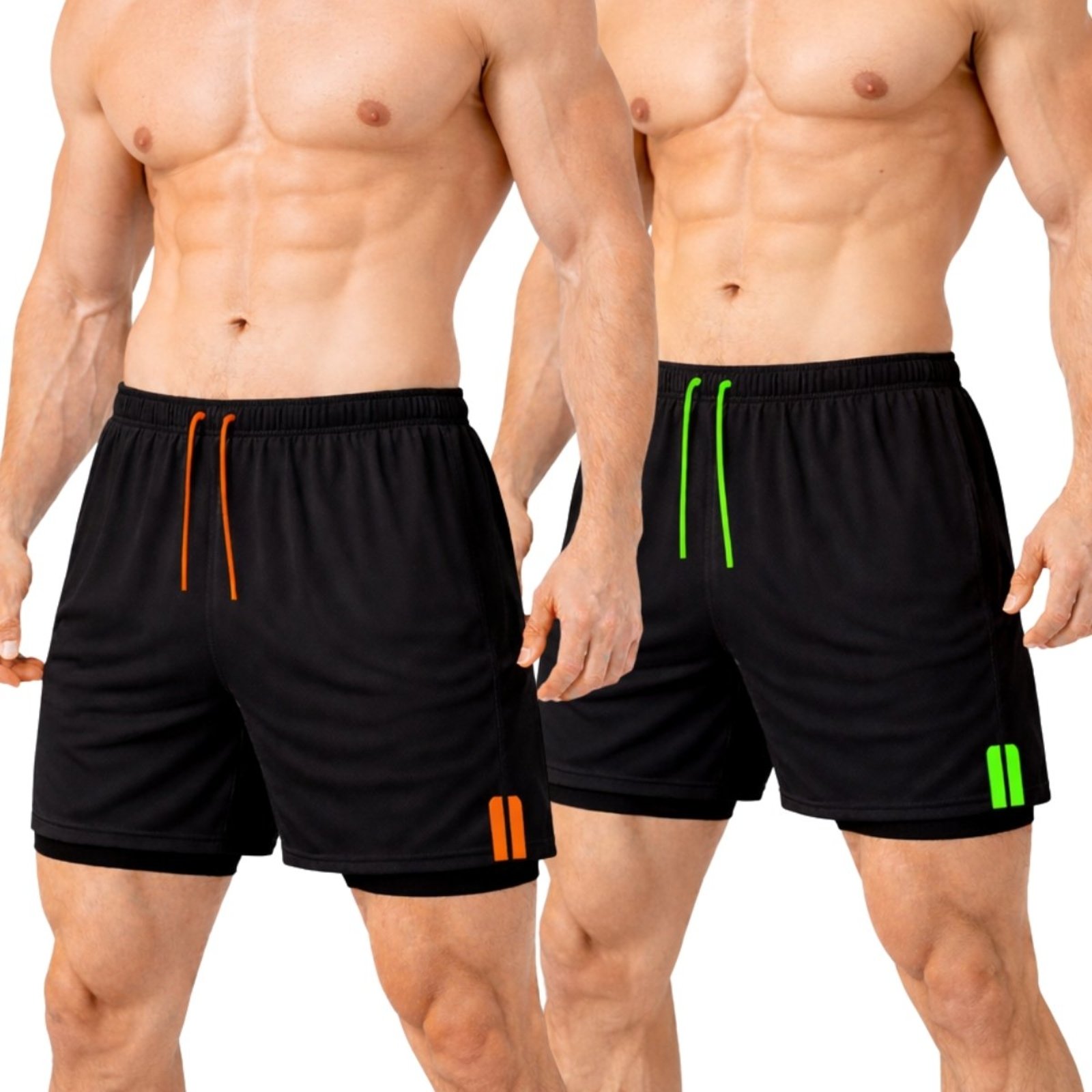 Kit 2 Short Treino Dry Fit Térmico 2 em 1 com Bolso para Celular e Porta-Toalha Calção Fitness Academia