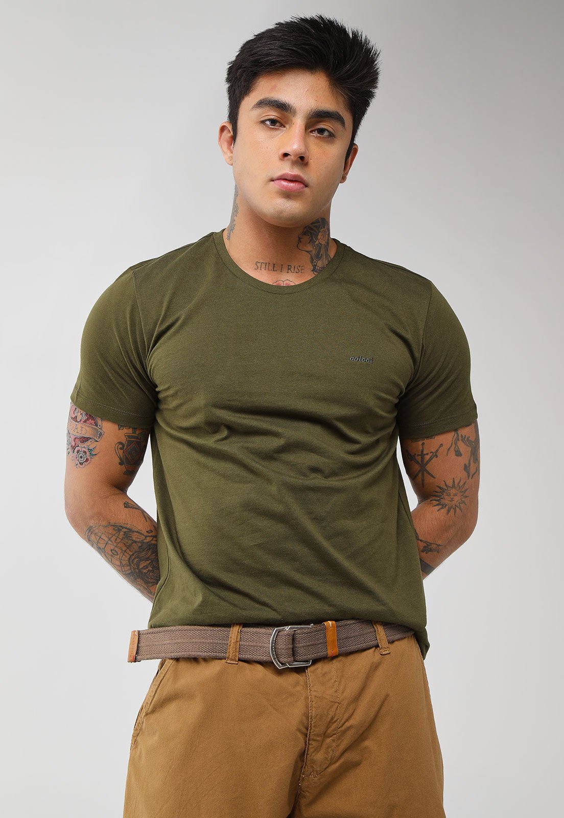 Camiseta Masculina Colcci Logo Bordado Verde Militar