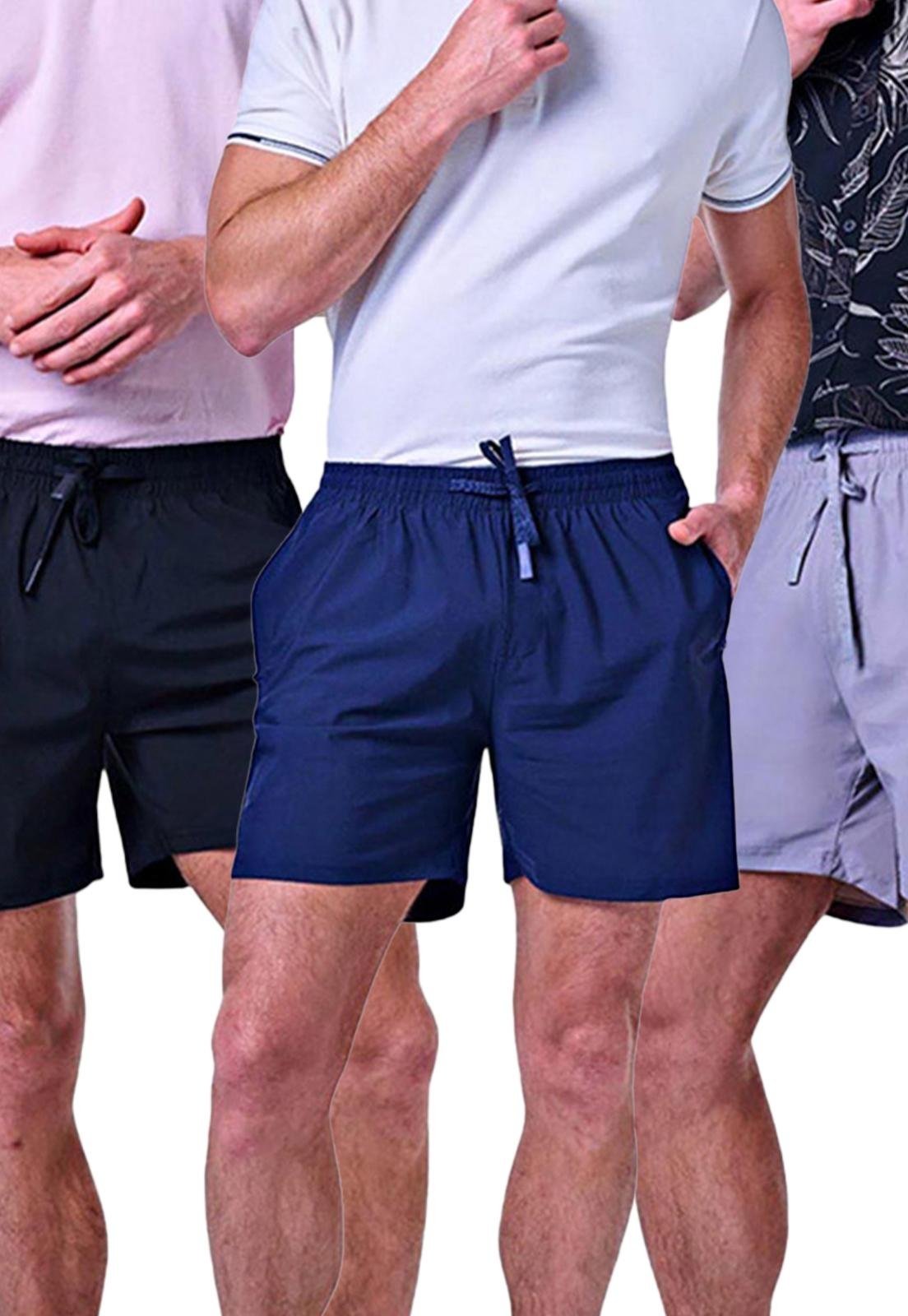 Kit 3 Shorts Esportivos Masculinos Azul
