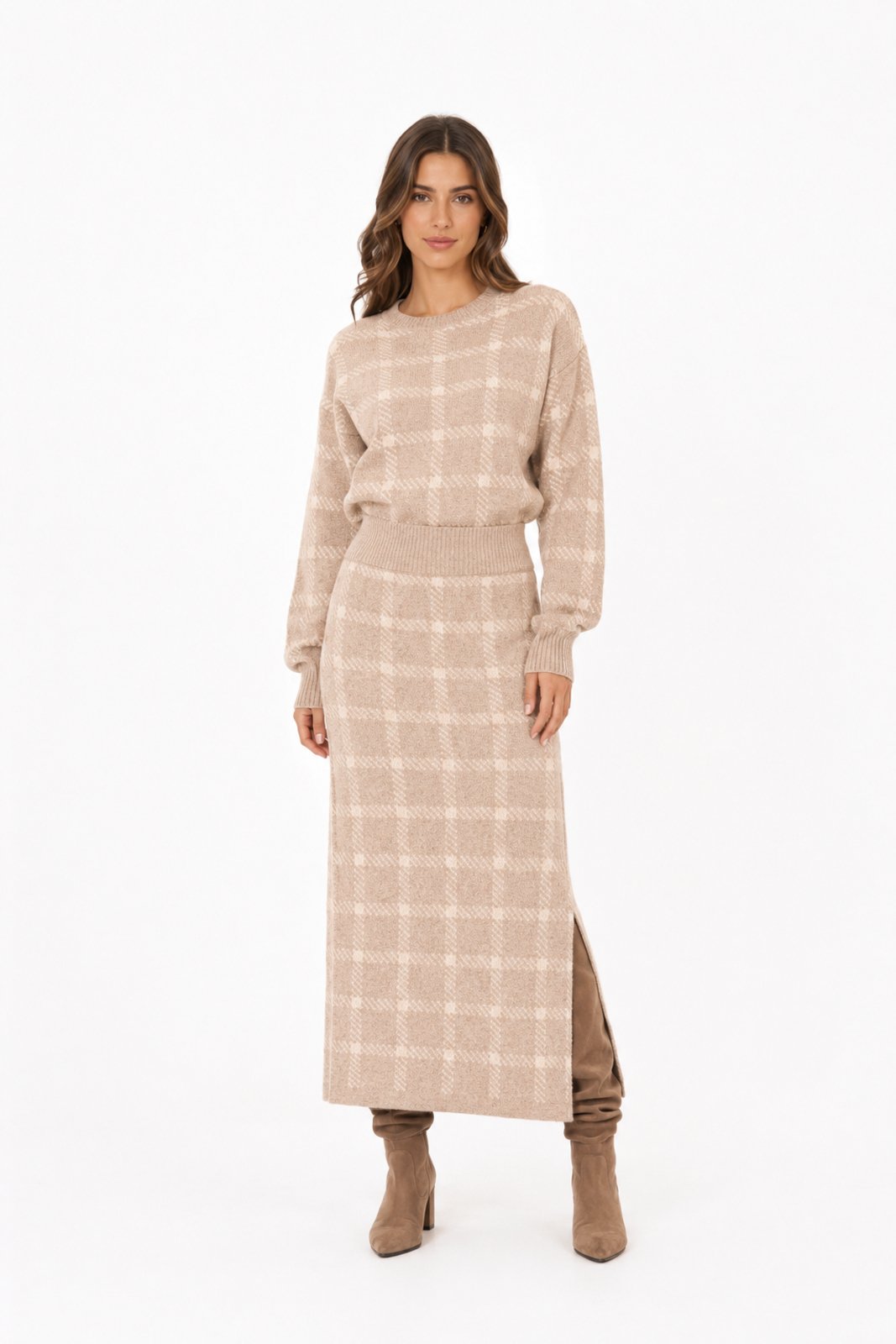 Conjunto Feminino D Bell Outlet Fashion Xadrez Nude