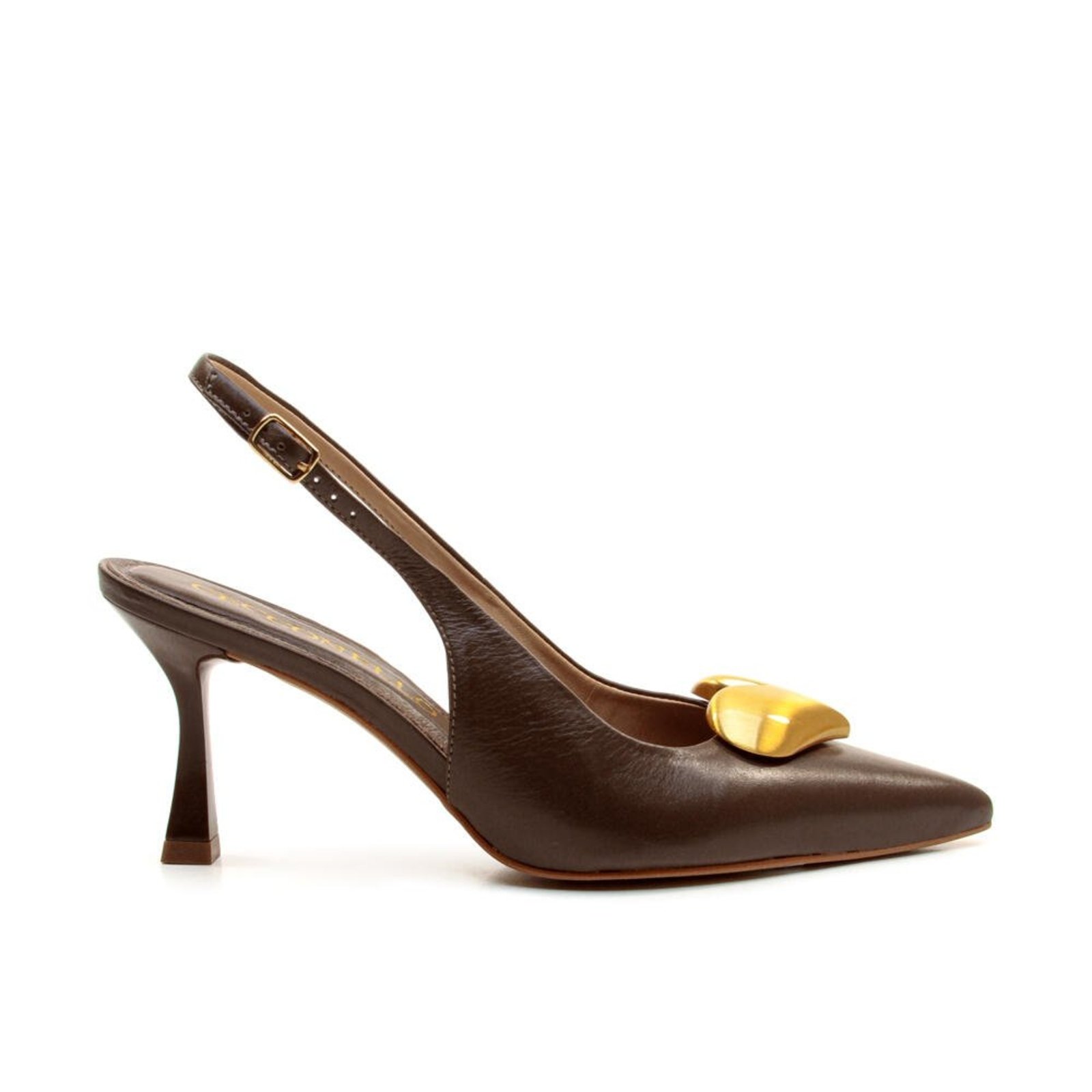 Slingback Couro Marrom Salto Médio Cecconello 3007001-2