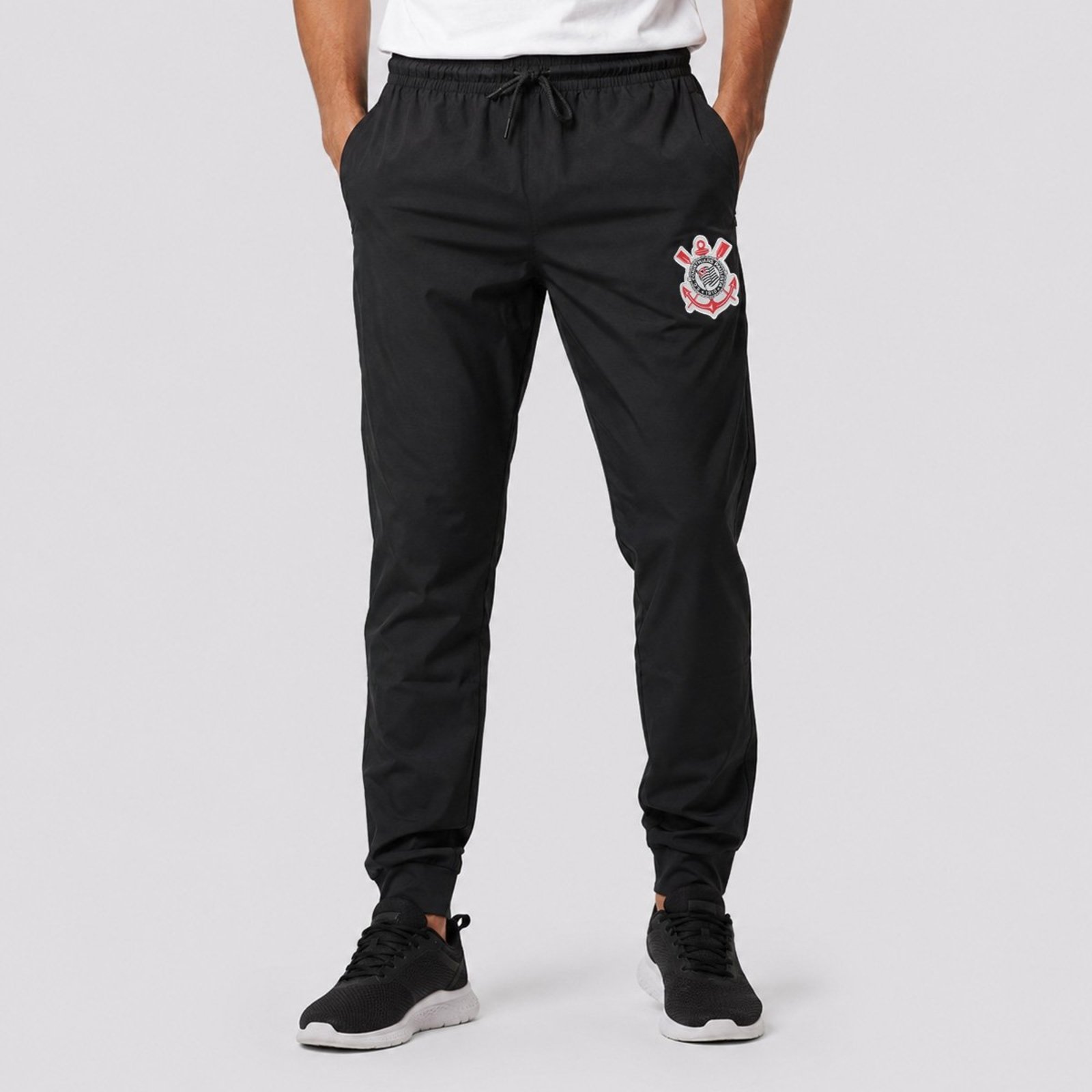 Calça Corinthians Distintivo com Zíper Preta
