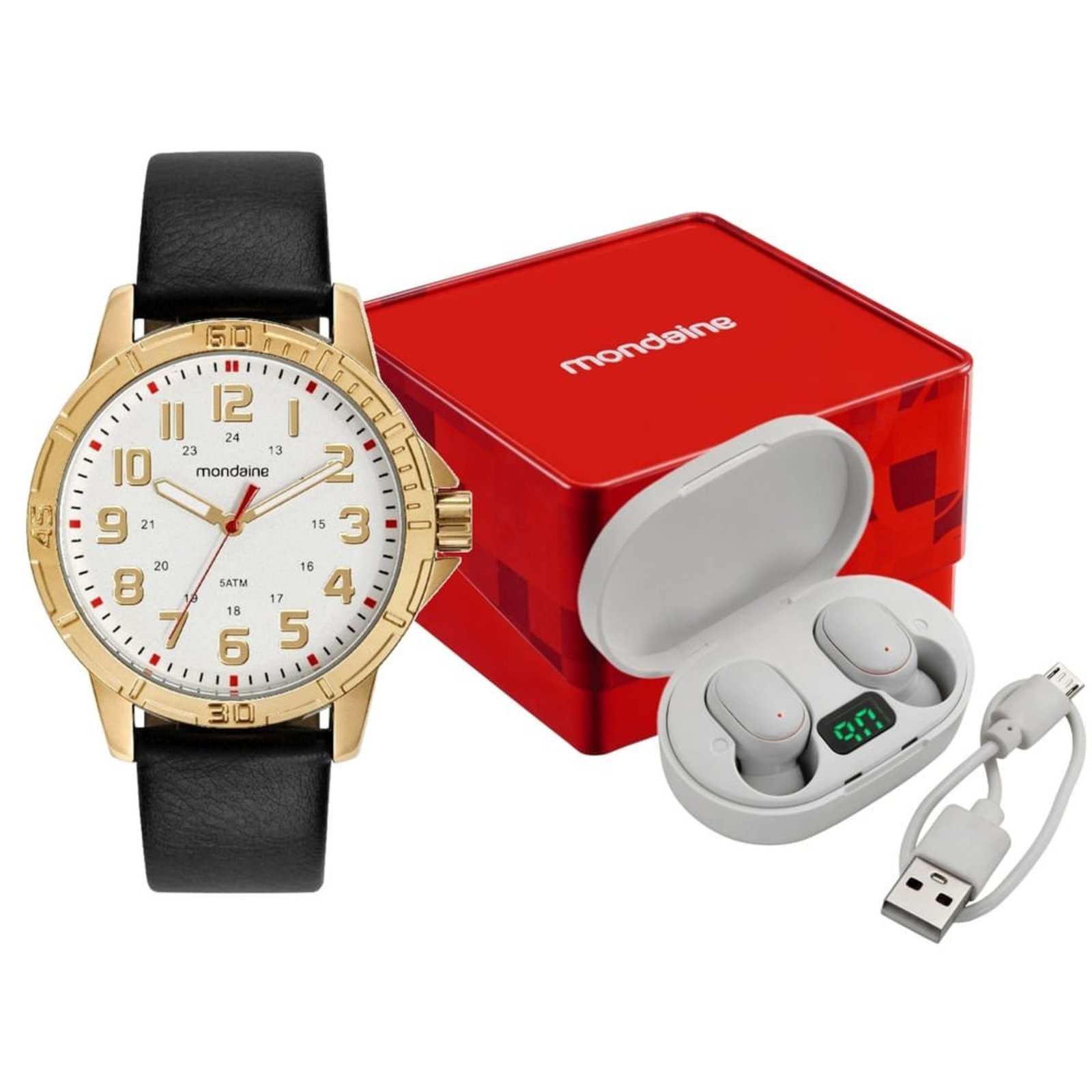 Kit Relógio Masculino Mondaine Preto e Dourado Mondaine