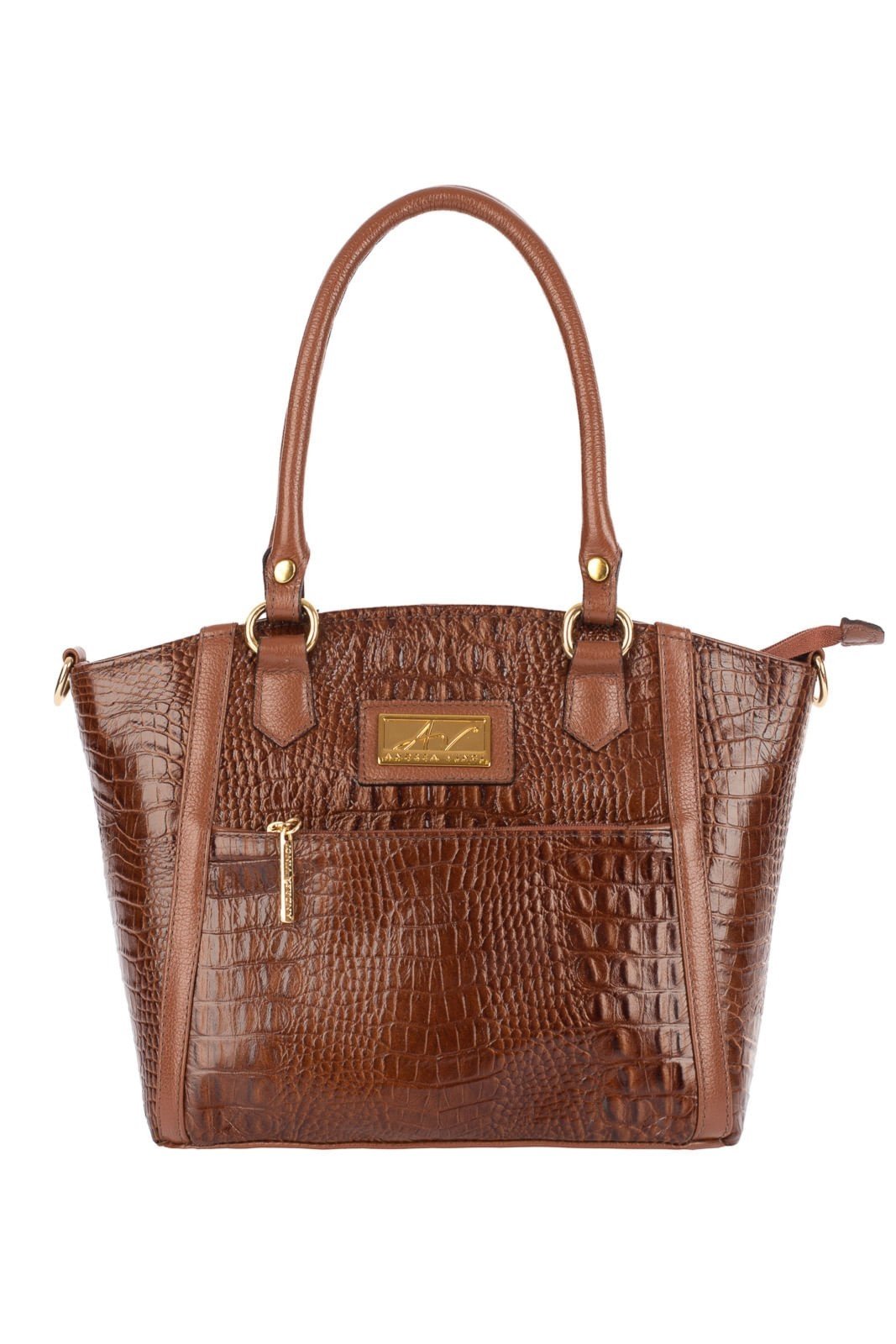Bolsa de couro croco Heloisa - Whisky