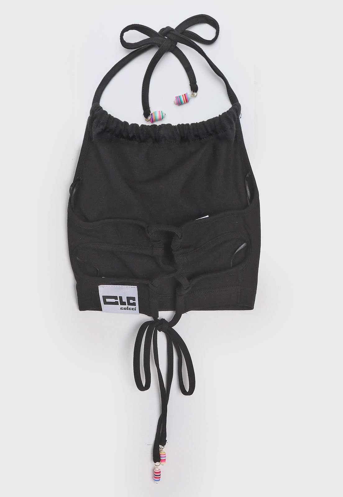 Vista 3 Infantil - Regata Cropped Colcci Fun Frente Única Amarração Preta preto Colcci Fun preto