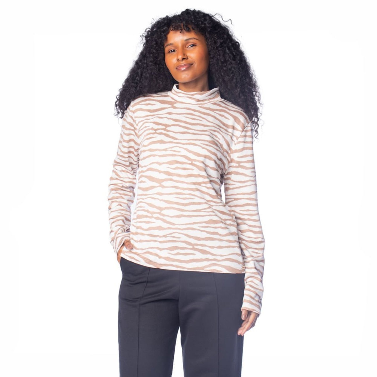 Vista 2 Blusa Feminina Malha Giraffe Zebra Off White/Dourado off-white white Giraffe off-white white