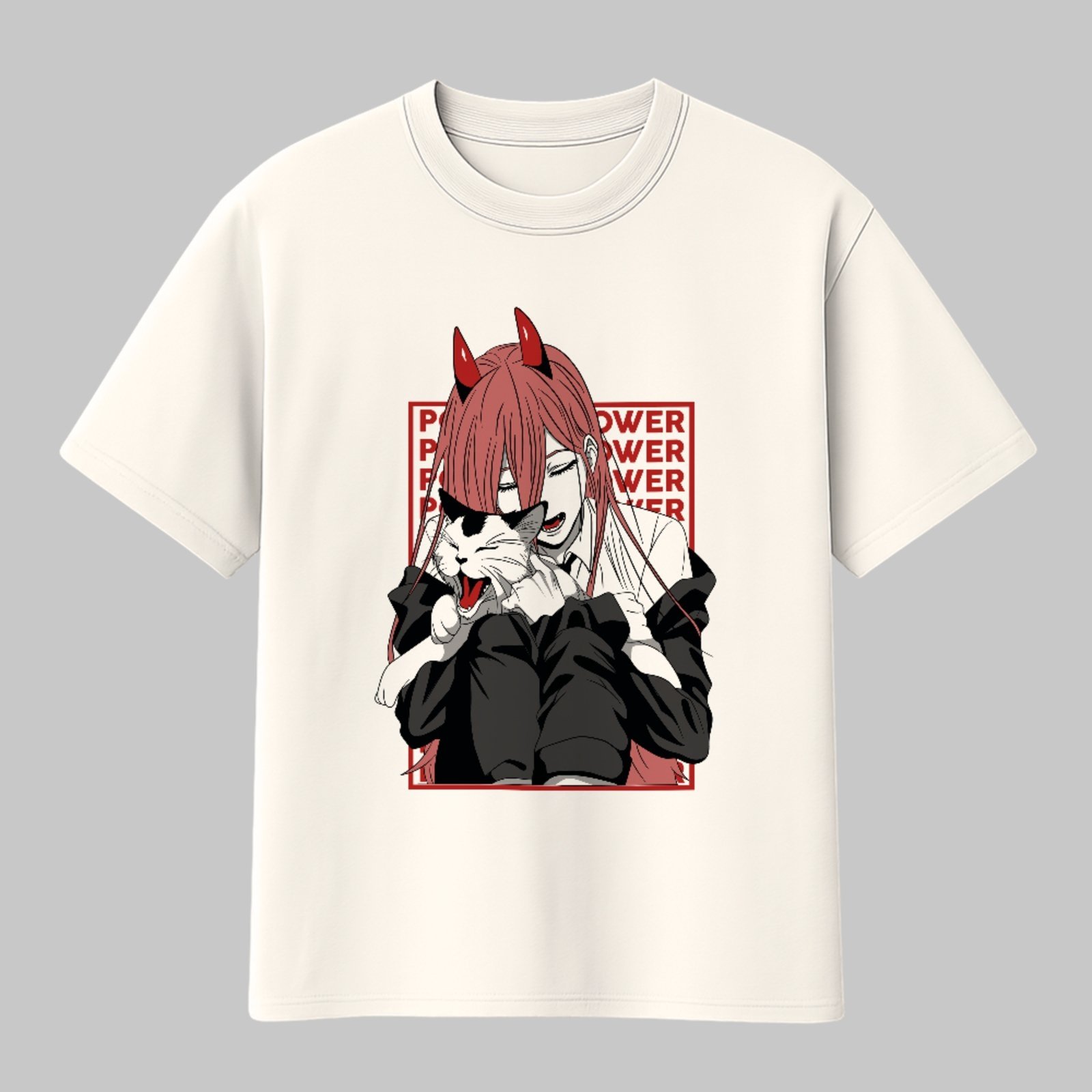 Camiseta Ousy Básica Arte Anime Exclusiva Power Chainsaw Man Unissex Off White