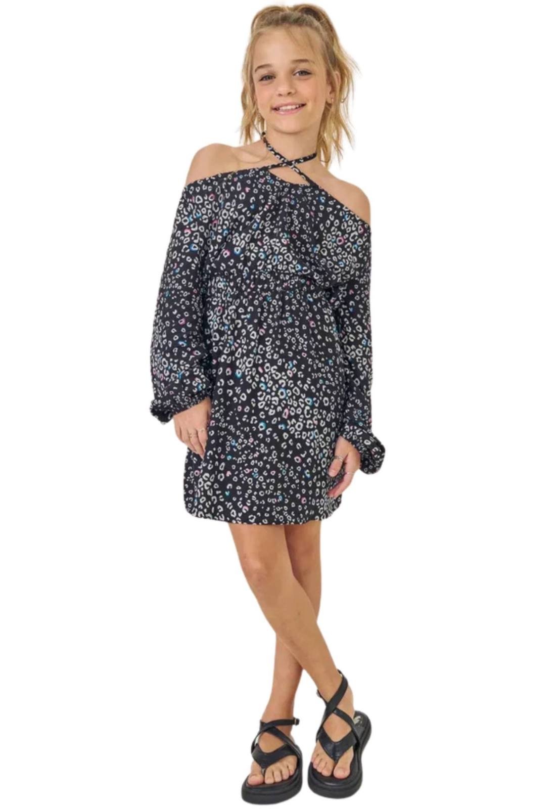 Infantil – Vestido em Viscose Digtial 81397 Lilimoon Menina Preto