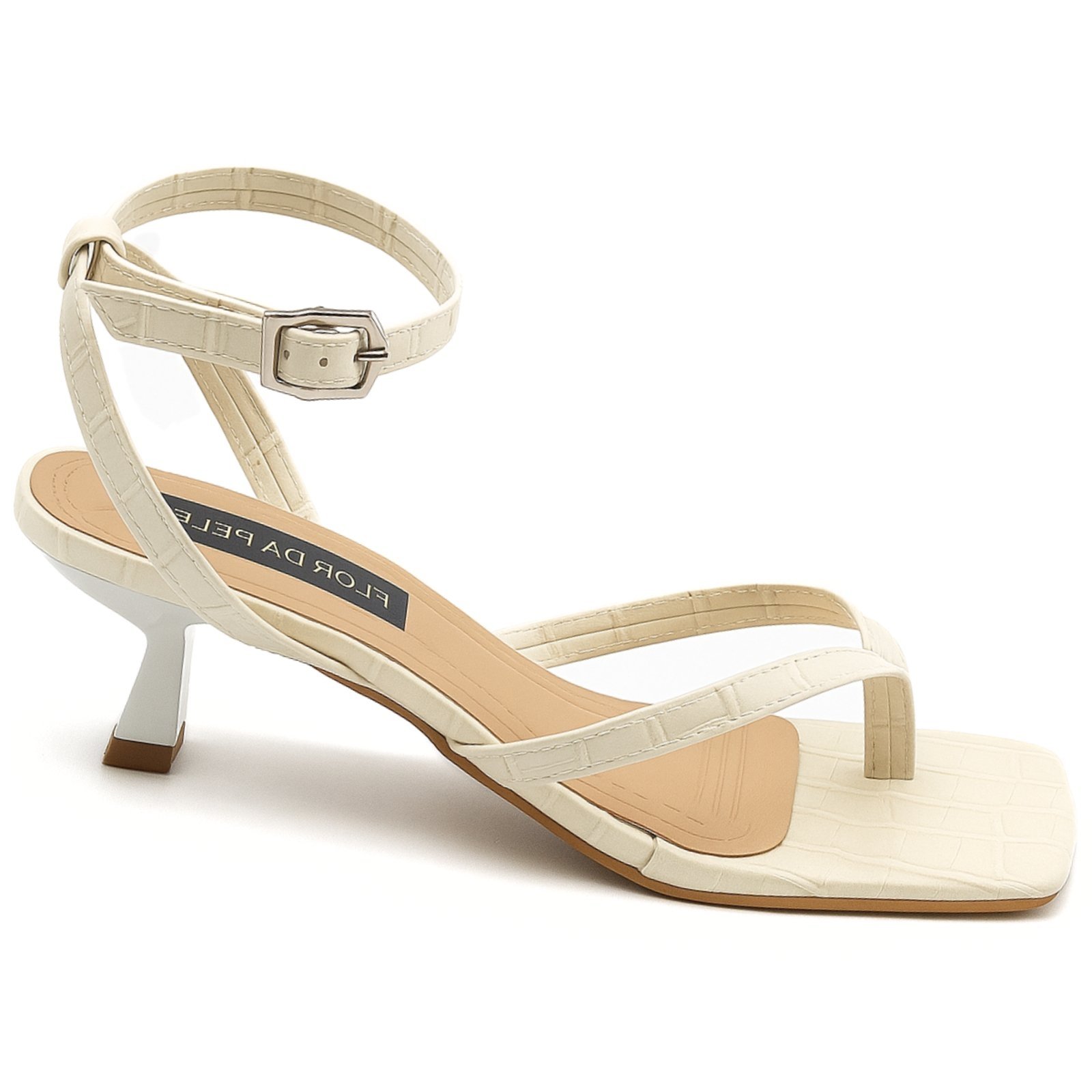 Sandáilia Feminina De Dedo Salto Baixo Fino 5412 Croco Off White Sete Sales