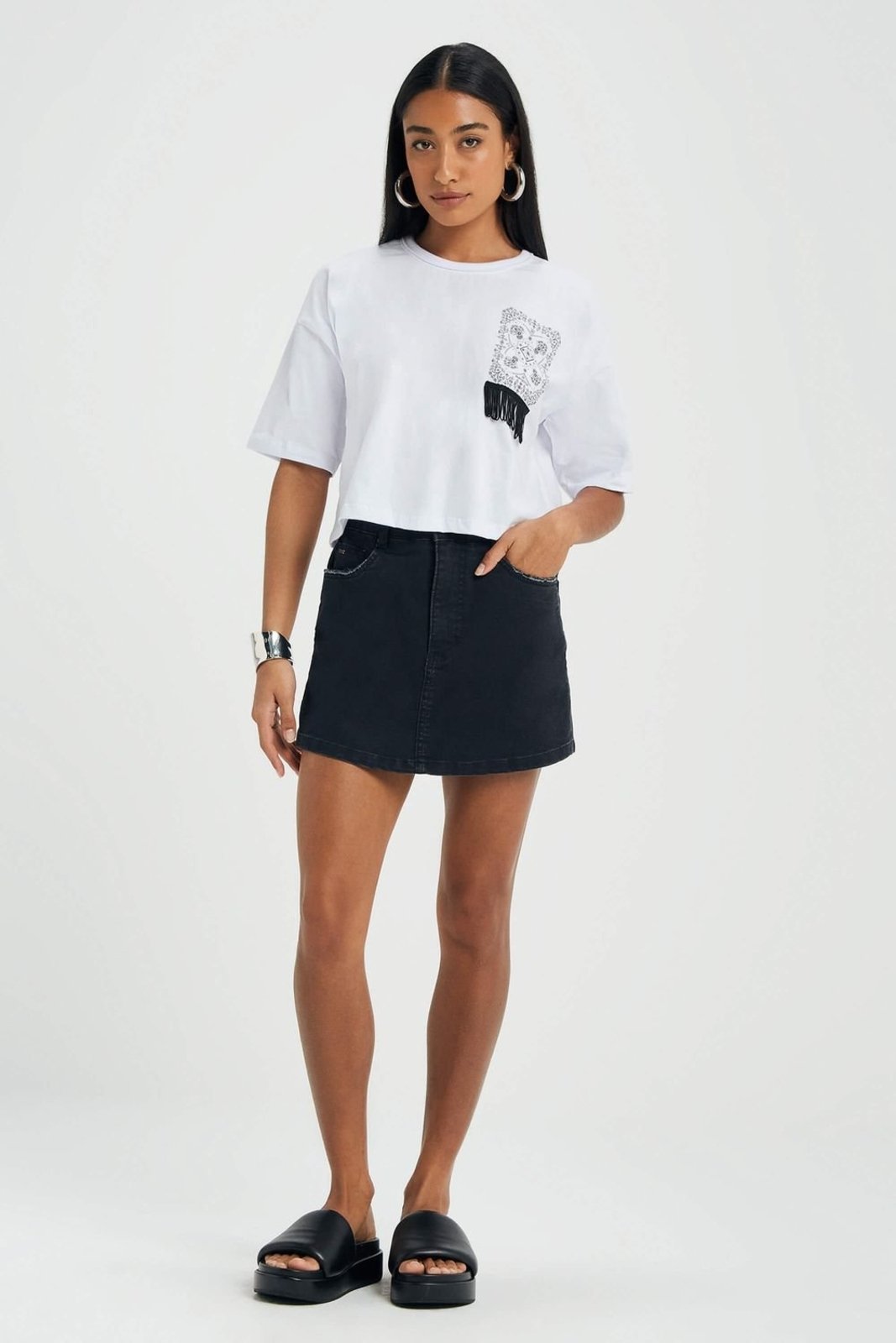 Vista 3 Blusa Feminina Estampa Com Franja Marialícia branco Marialícia branco
