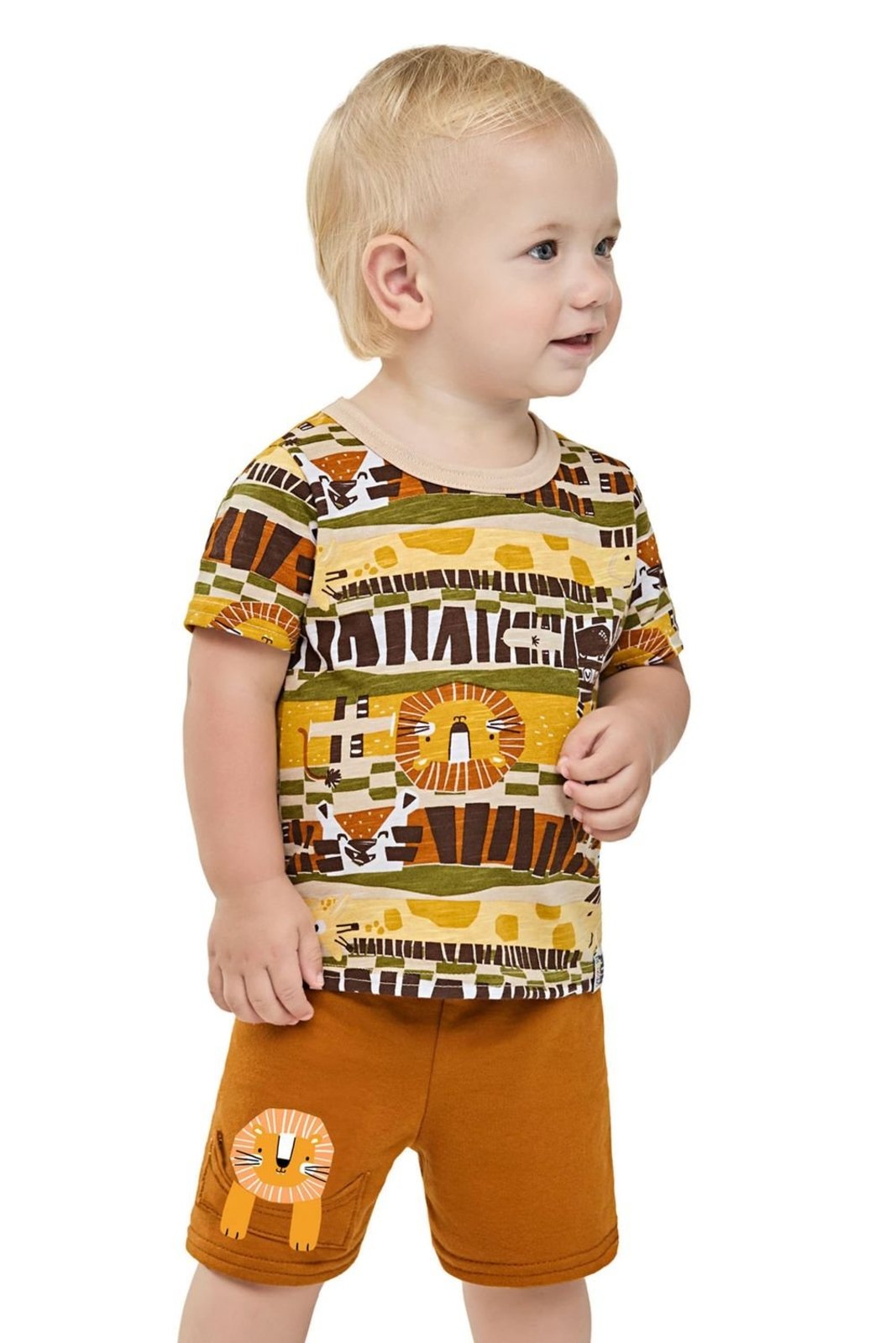 Vista 2 Infantil - Conjunto Menino Safári Curto Elian bege Elian bege
