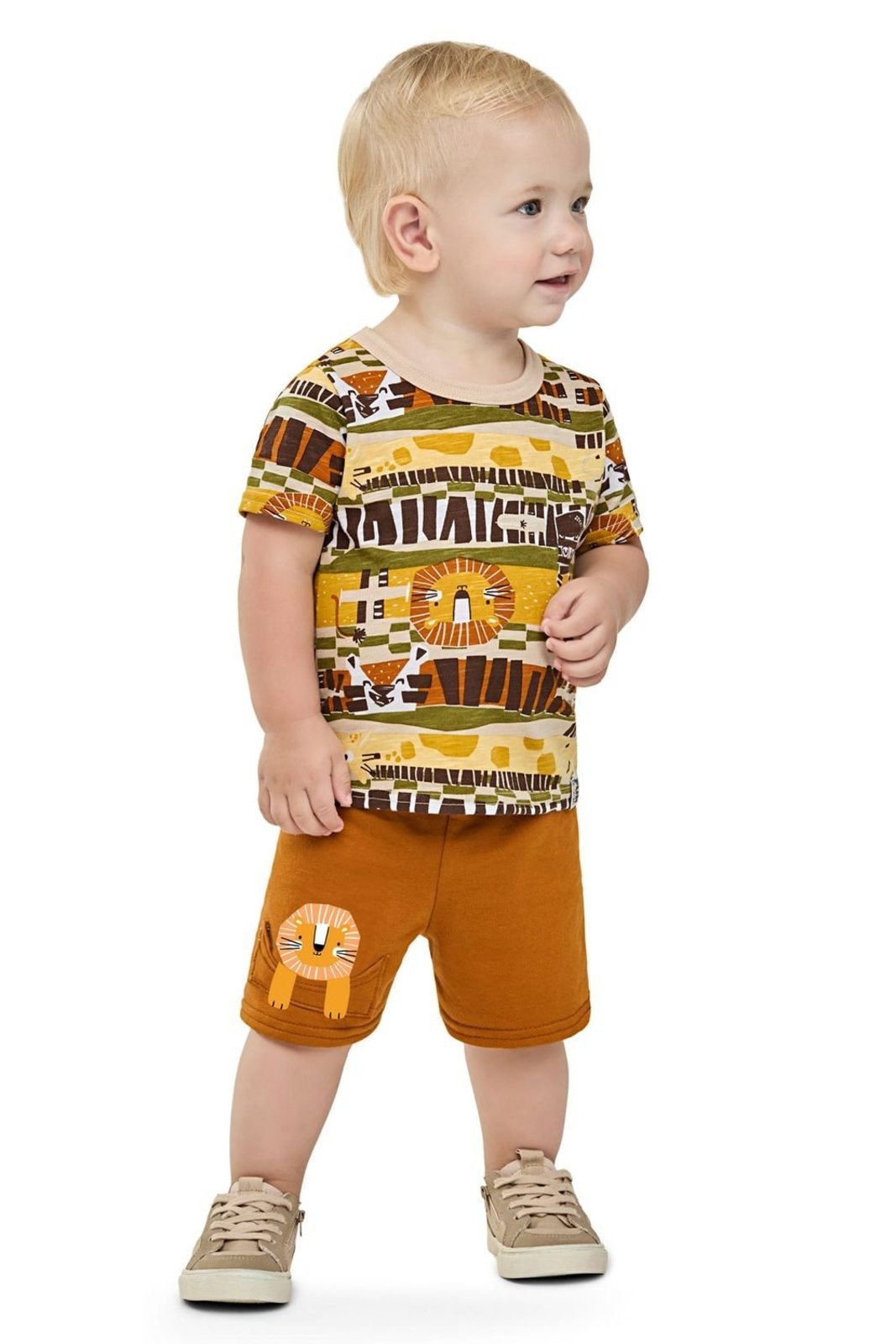 Vista 3 Infantil - Conjunto Menino Safári Curto Elian bege Elian bege