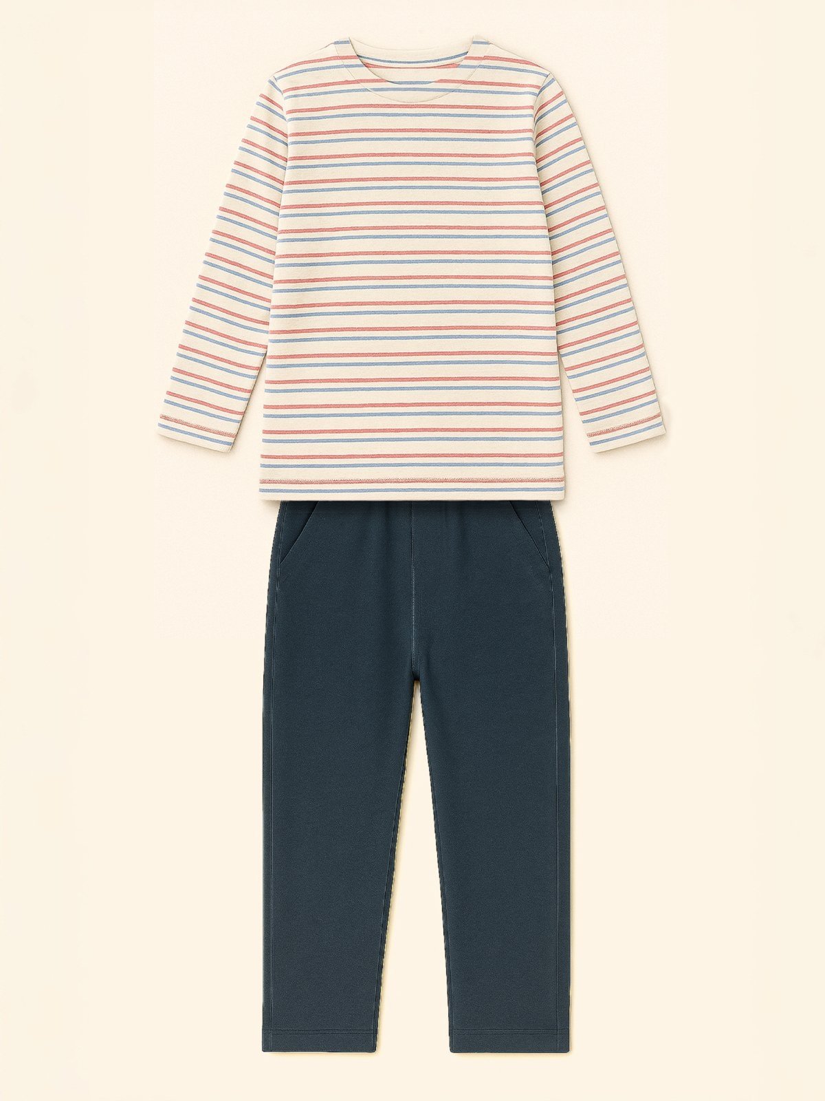 Infantil – Conjunto Bugbee Menino em Molecotton Off White Listrado