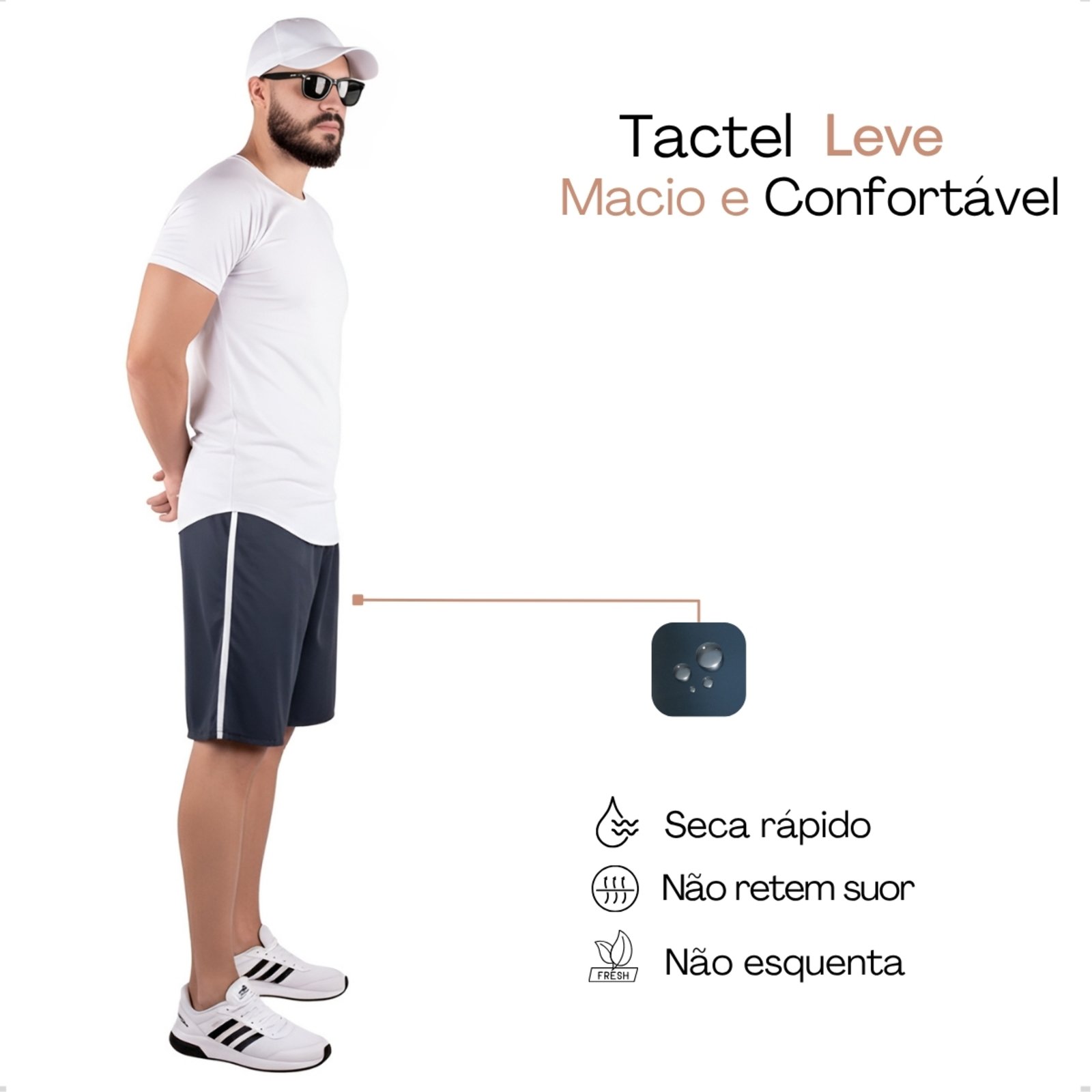 Vista 3 Bermuda Masculina Listra Lateral Frent's Short Tactel Academia Treino azul/azul marinho Frent's azul/azul marinho