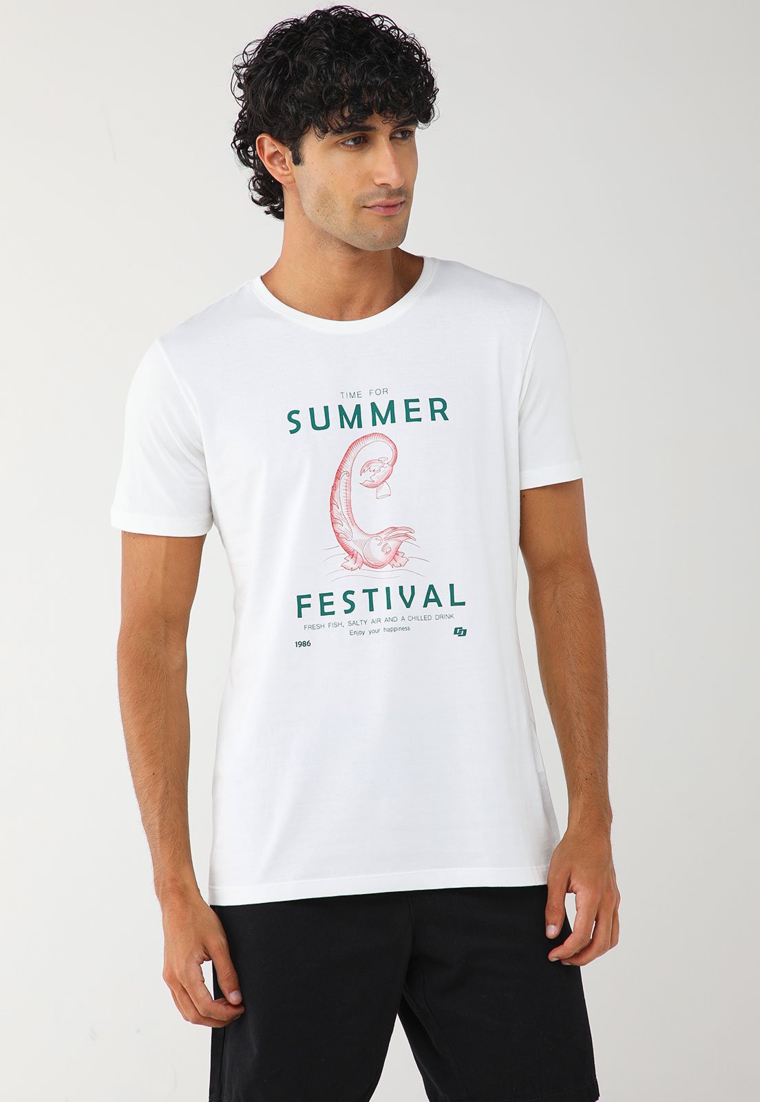 Vista 2 Camiseta Masculina Colcci Estampa Summer Festival Branca branco Colcci branco