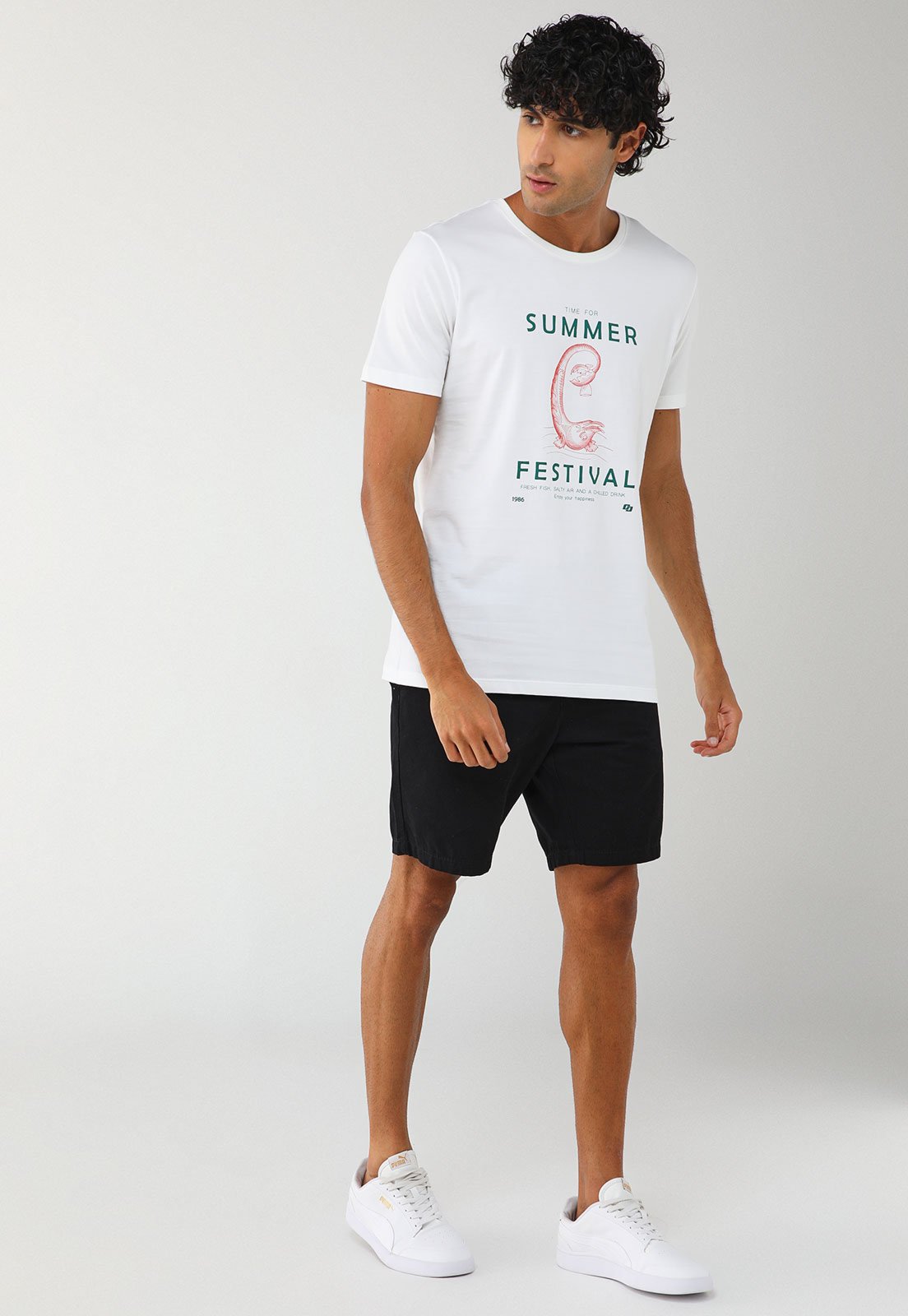 Vista 3 Camiseta Masculina Colcci Estampa Summer Festival Branca branco Colcci branco
