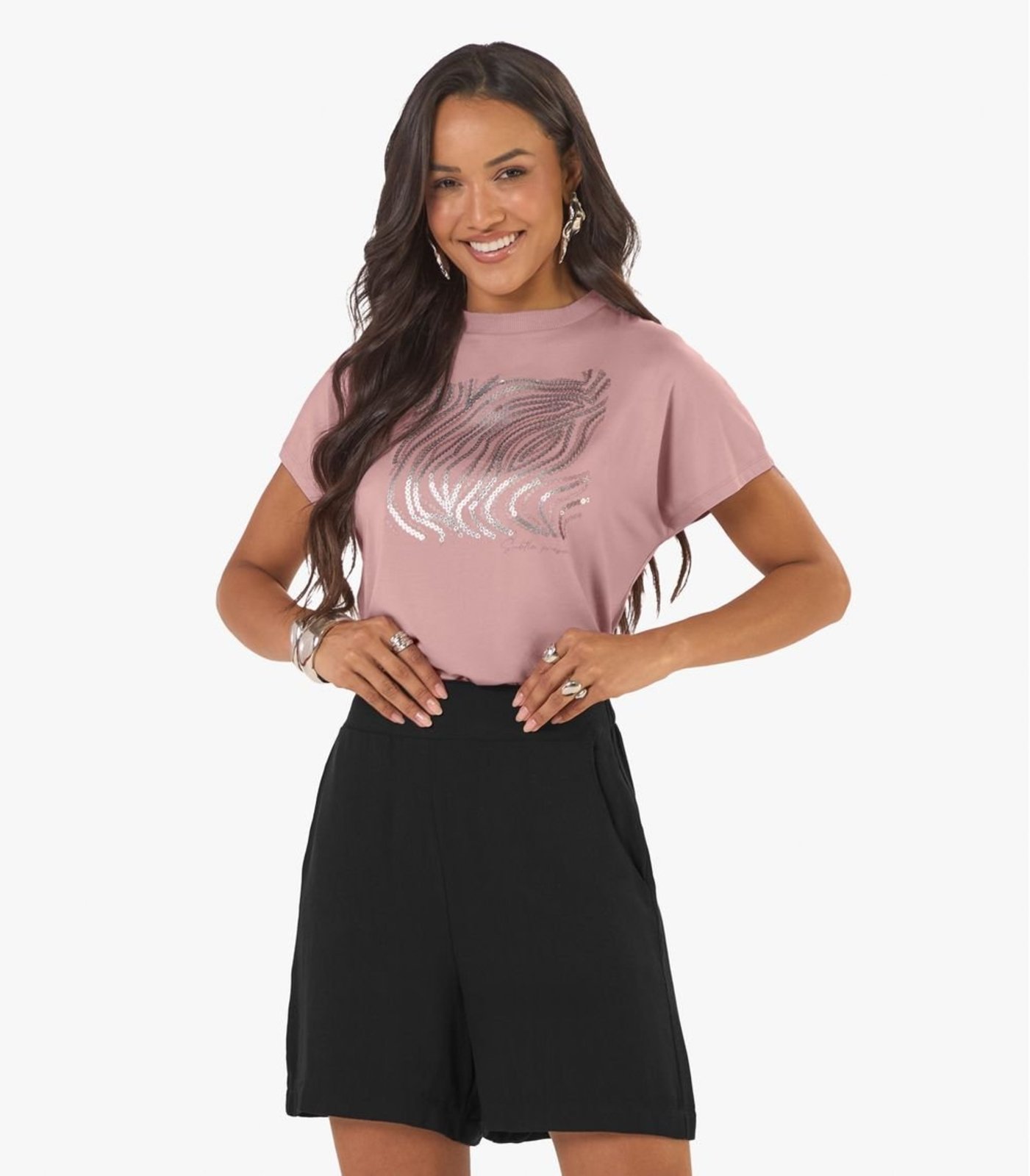 Blusa Feminina Viscotorcion Com Estampa Rovitex Rosa