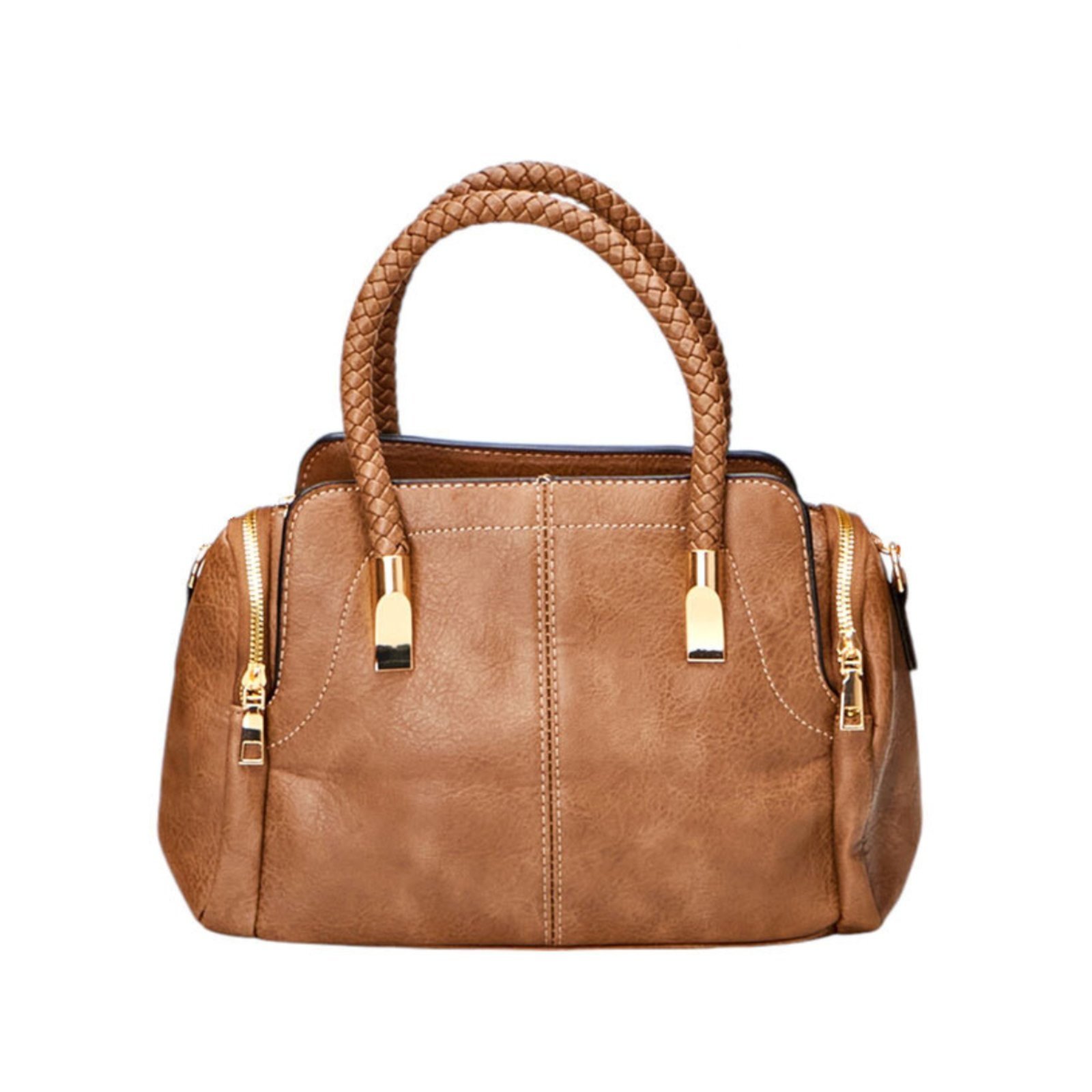 Bolsa Bau Media De Mao Feminina Transversal De Ombro Luxuosa Nude