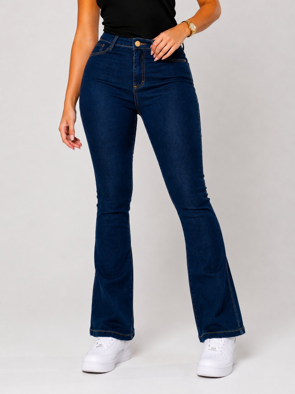 Calça Jeans Flare Feminina Cintura Alta Purple Jeans Modeladora Premium Azul Escuro
