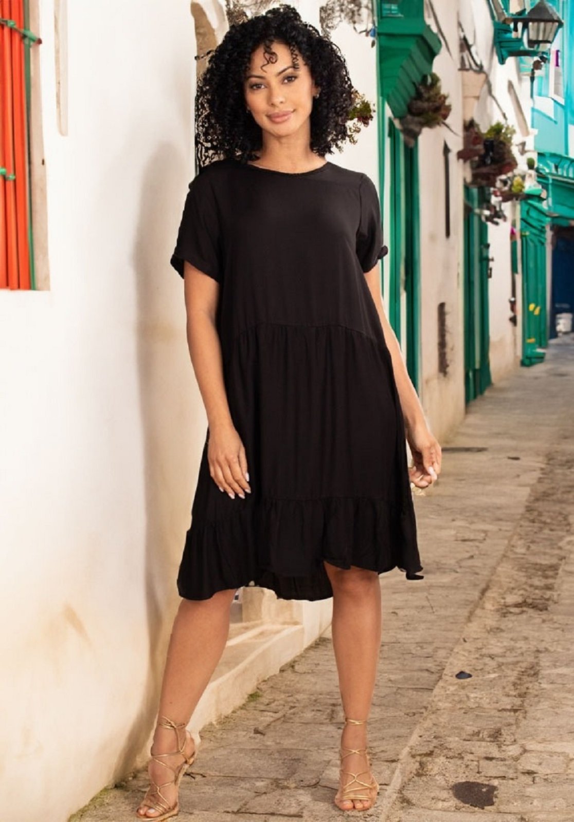 Vestido Curto Viscose Camadas Xororó Preto