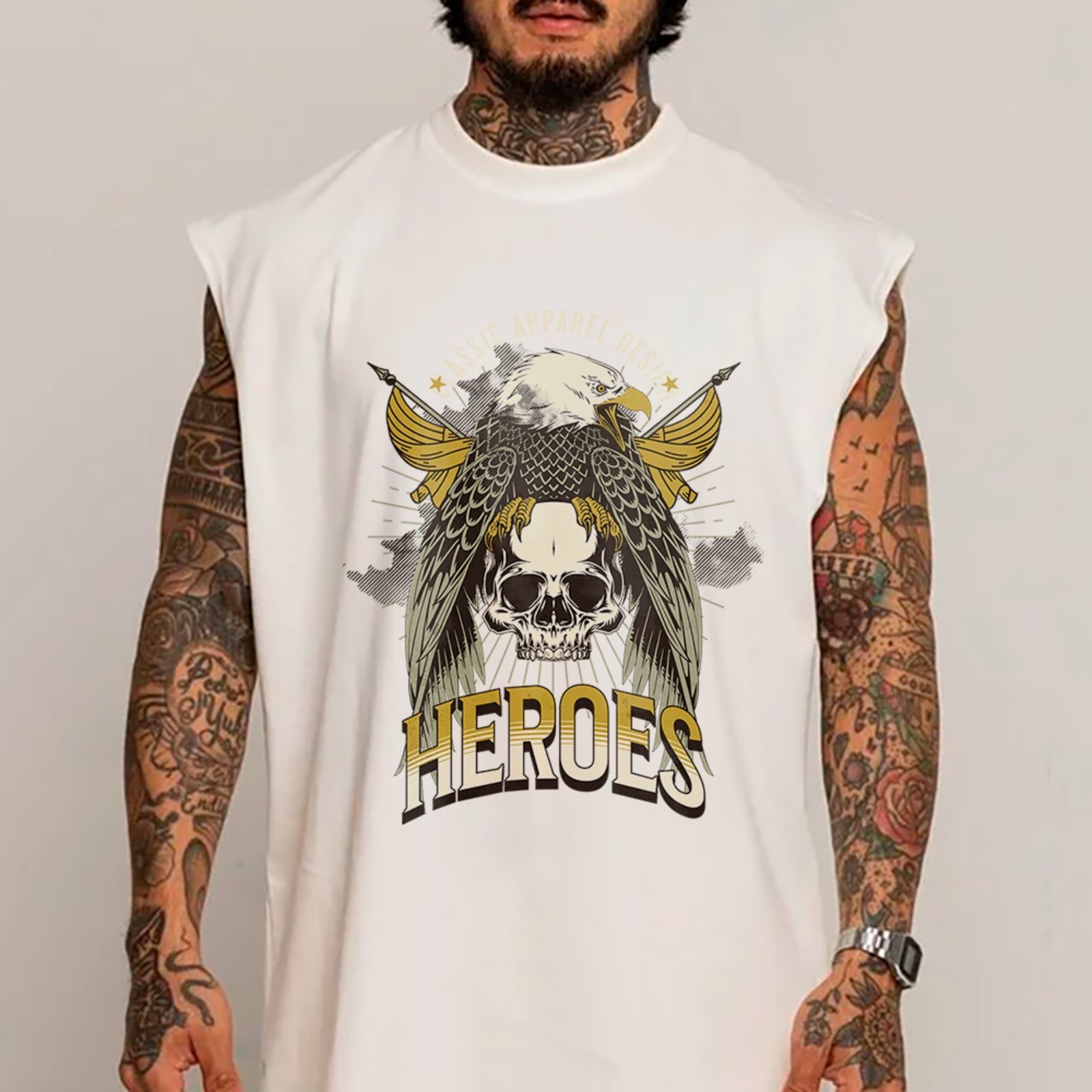 Camiseta Regata Machão Águia Caveira Heroes Premium Branco