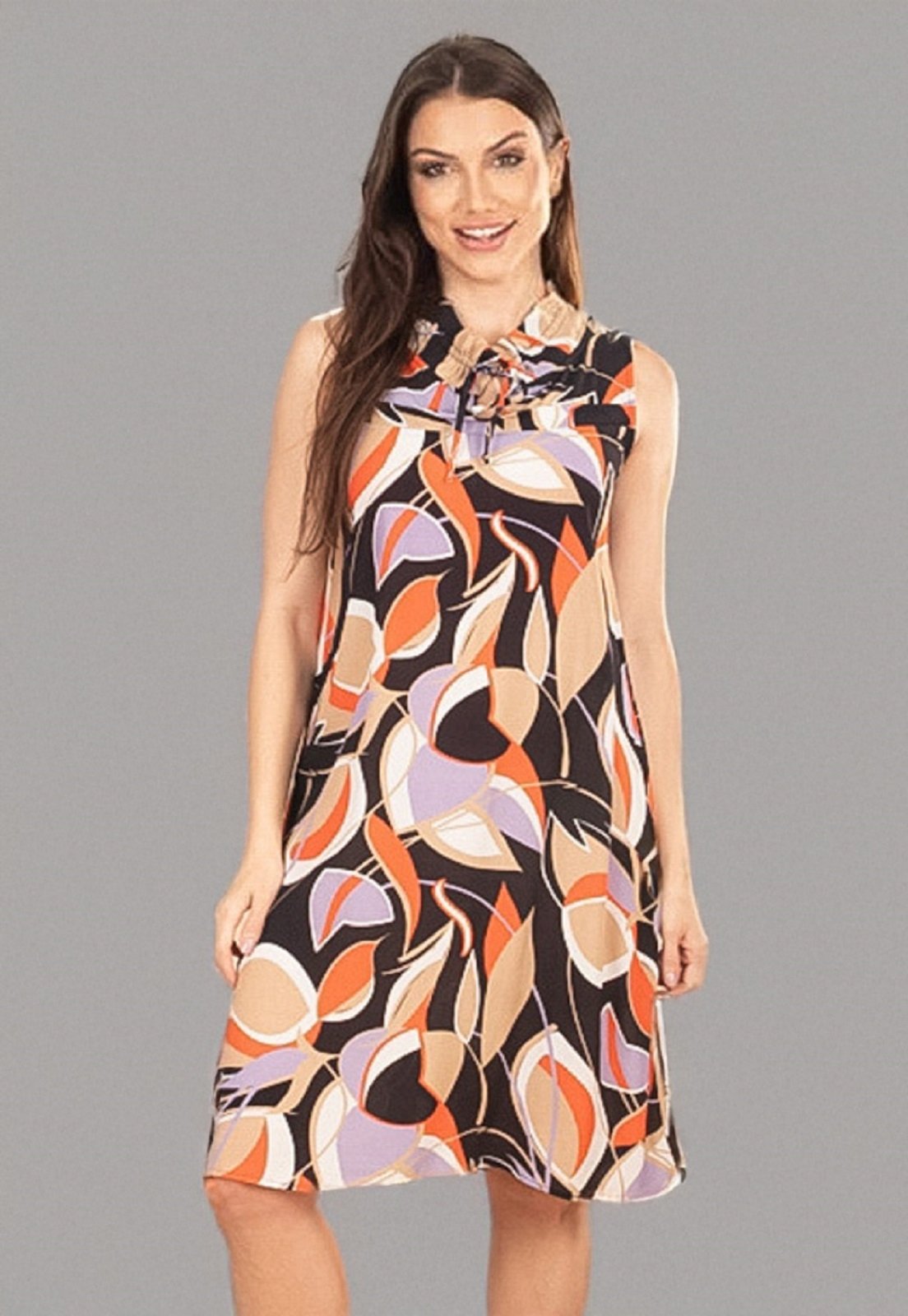 Vista 3 Vestido Midi Amazonia Vital Viscose Regata Piaf Estampa Vibrante Triade Amazonia Vital estampado/laranja/lilás/multicolorido/preto