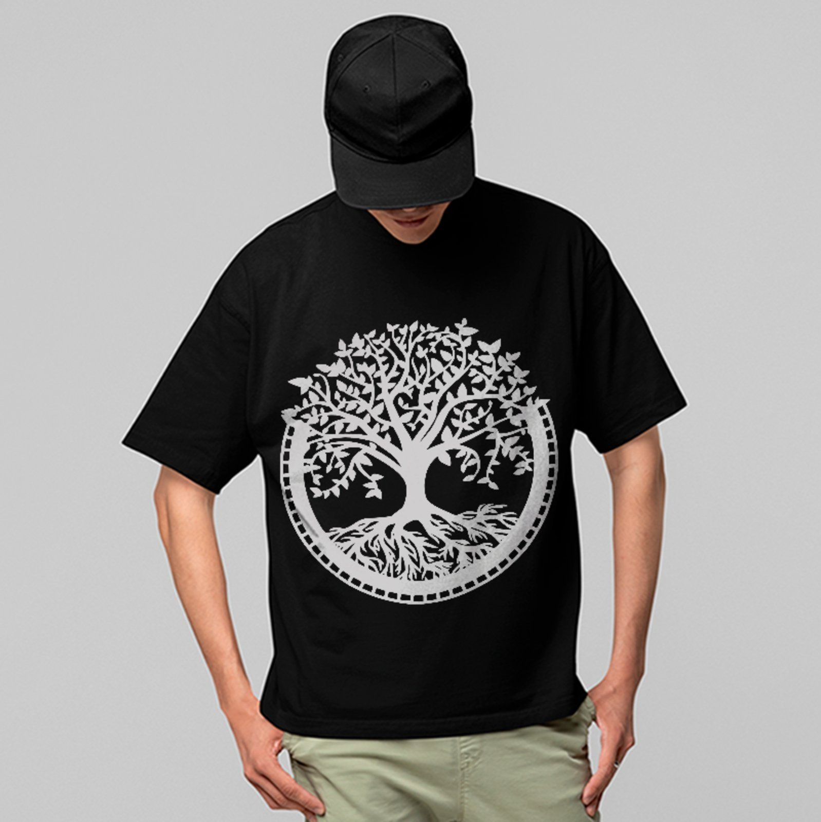 Camiseta Oversized Premium Árvore da Vida Minimalista Unissex Preto