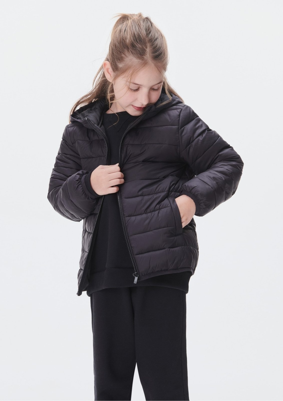 Vista 3 Infantil - Jaqueta Puffer Unissex Com Capuz Hering Hering Kids preto Hering Kids preto