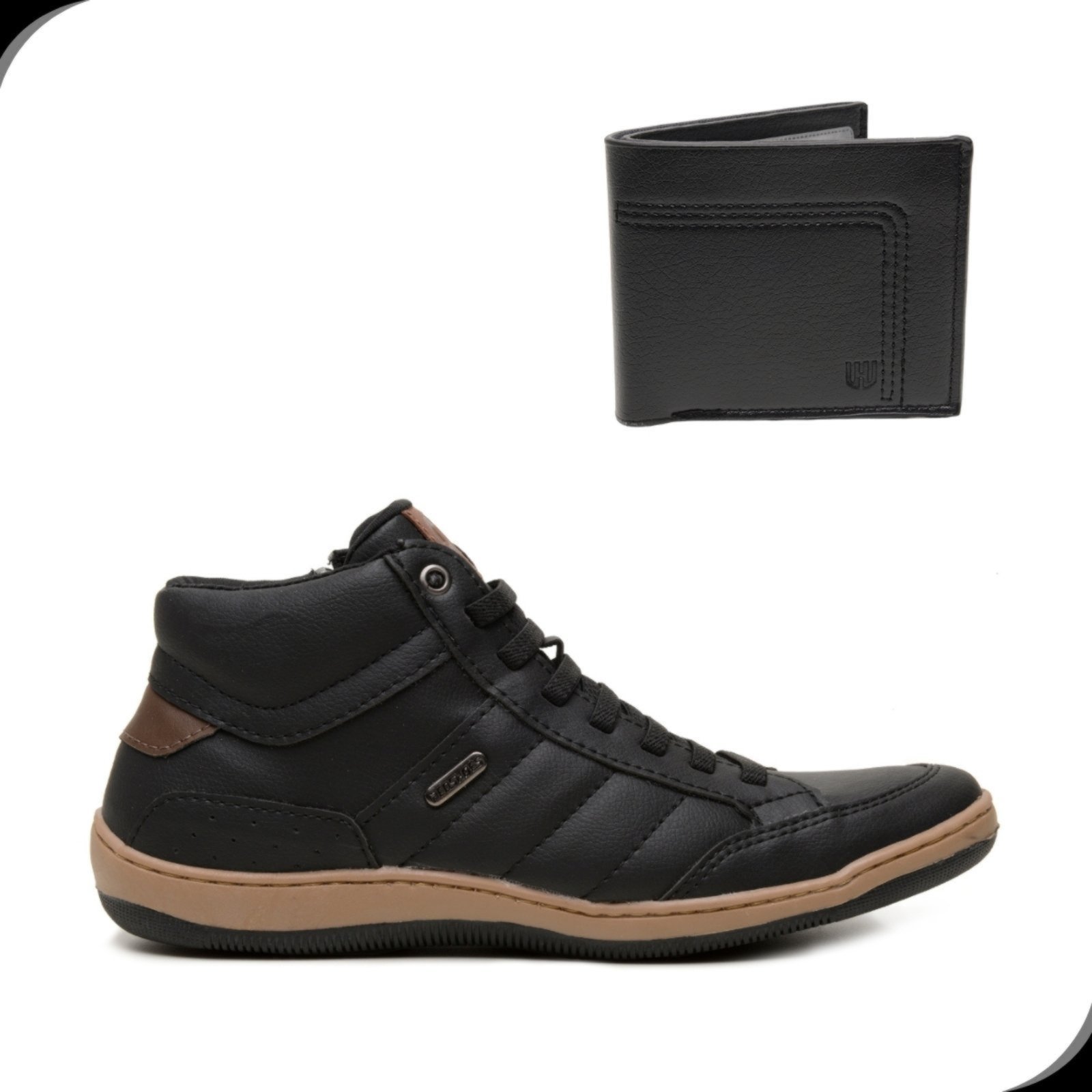 Tenis Sapatenis Casual Cano Alto Masculino Solado Costurado Rovetto kit com Carteira