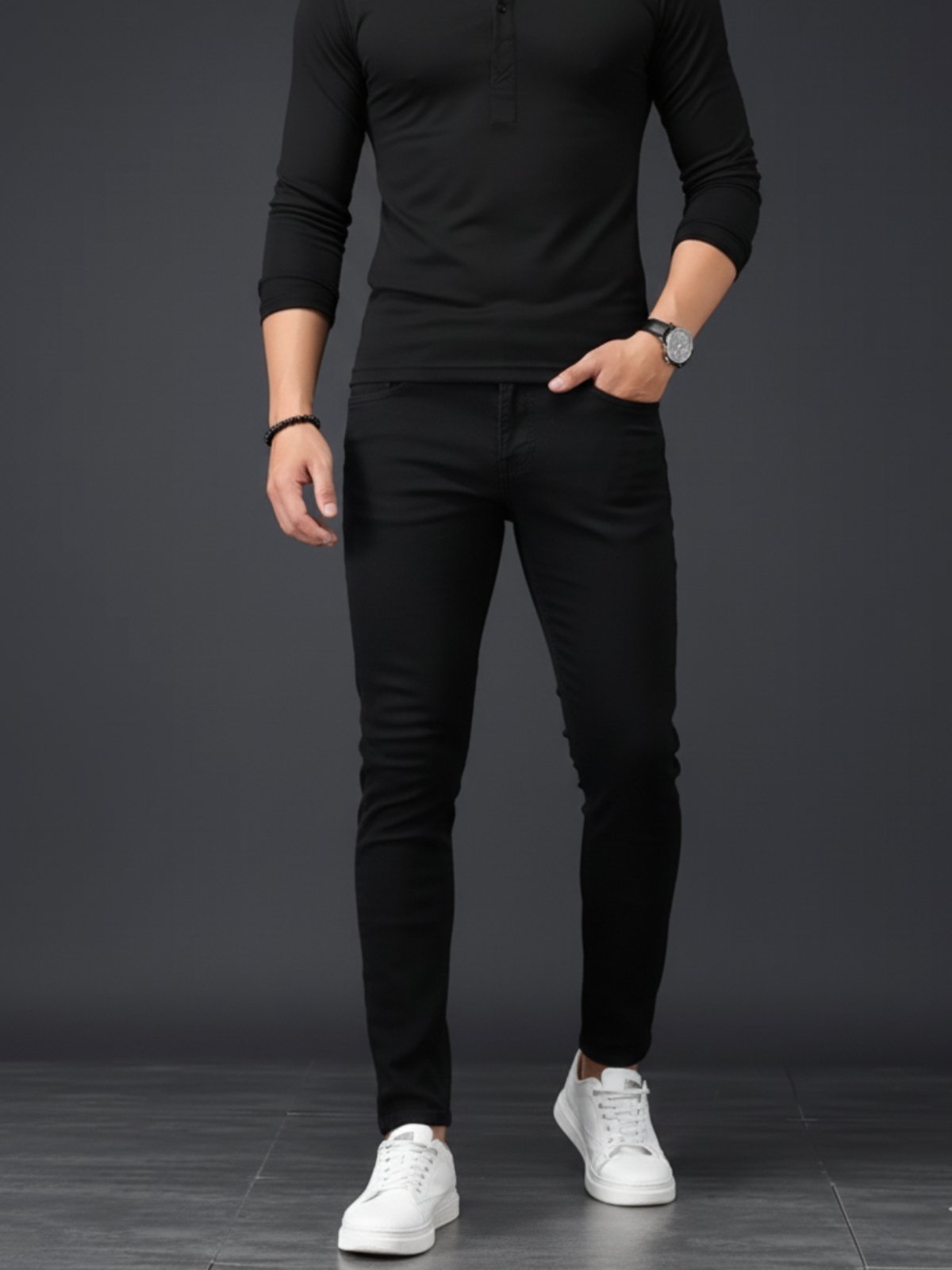 Calça Jeans Masculina Tempo Hábil Preta Básica e Confortável