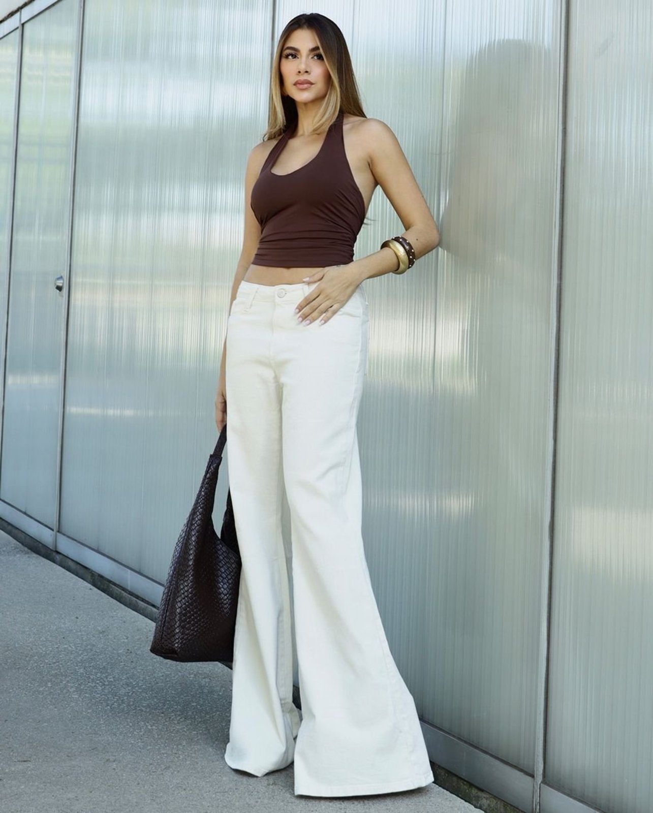 Calça Jeans Maxi Flare Feminina 25105 Off White Consciência
