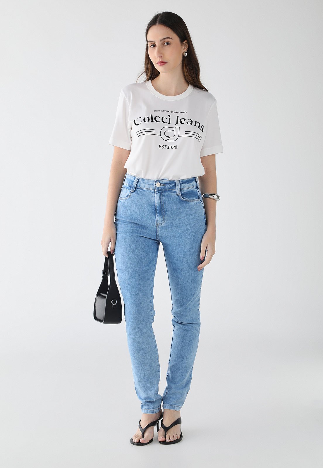Vista 3 Calça Jeans Feminina Colcci Cintura Alta Lavagem Clara azul Colcci azul