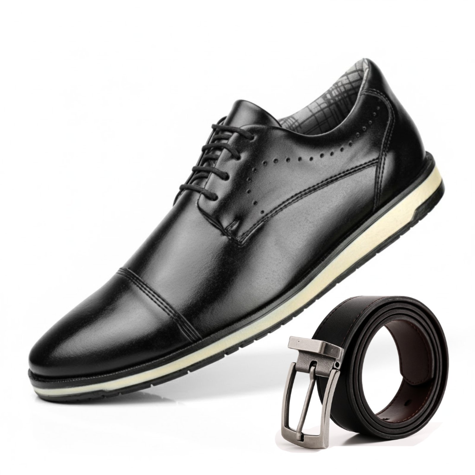Sapato Social Sapatofran Masculino Oxford + Cinto Kit Preto