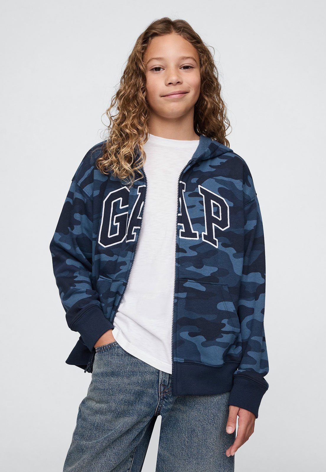 Infantil – Blusa de Moletom GAP Com Capuz Militar Azul-Marinho