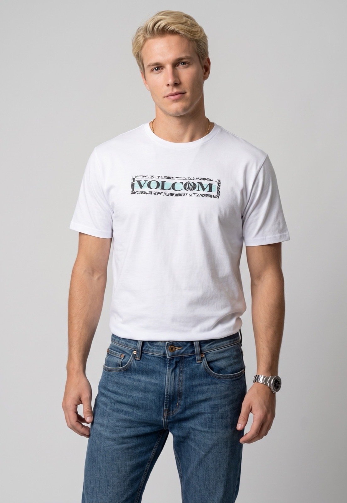 Camiseta Masculina Volcom Silk You Drain Branca