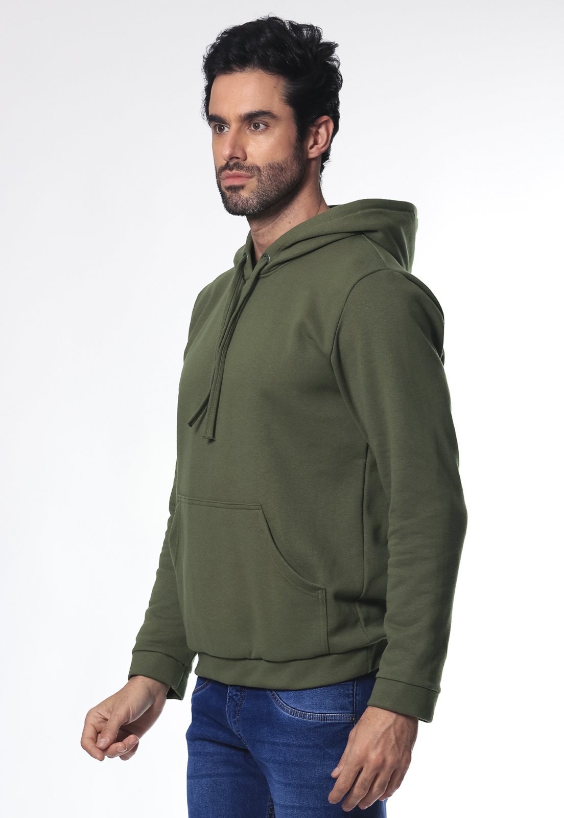 Moletom Masculino Capuz Canguru Algodão Bolso Frontal Cordão Ajustável Inverno