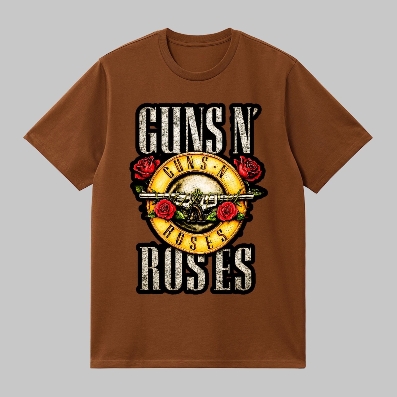 Camiseta Básica Guns N Roses Rock Mundial Anos 80 Hard Rock Unissex Marrom