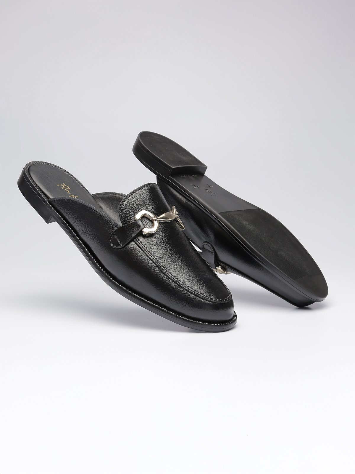 Mule Feminino Mocassim Flor de Griffe Couro Legítimo Elegante Confortável Macio Preto
