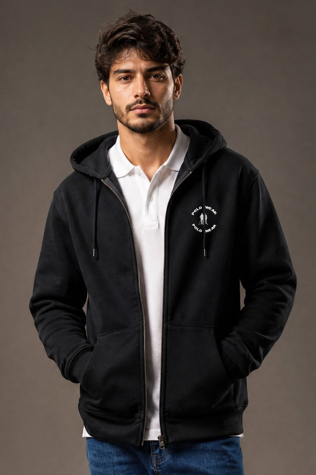 Blusa Moletom Com Zíper Flanelado Polo Wear Preto