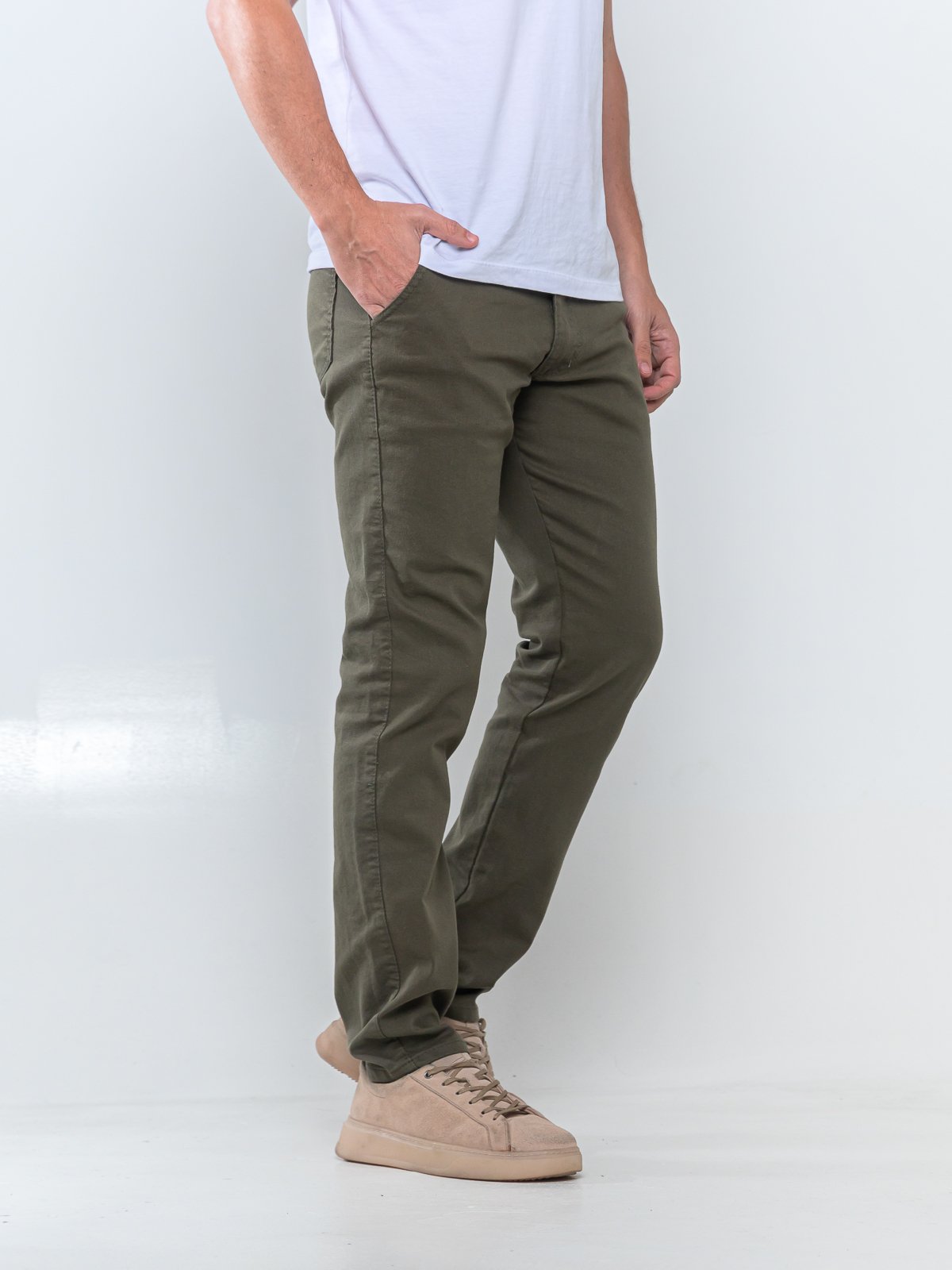 Calça Sarja Masculina Kovali Casual Premium Com Elastano Confortável Bolso-Faca Verde